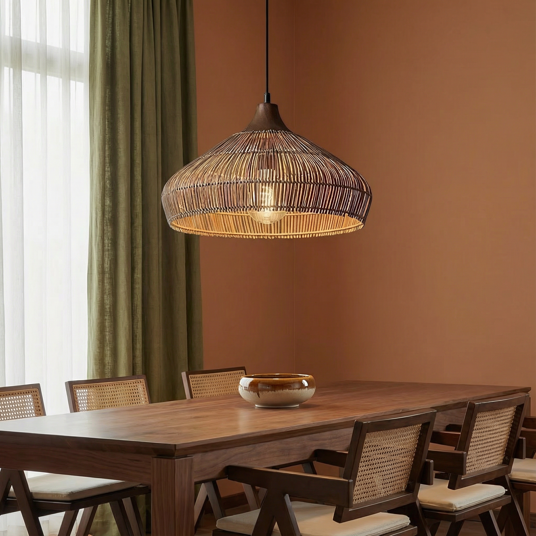 AeroWeave Handwoven Rattan Pendant Light For Kitchen Decor