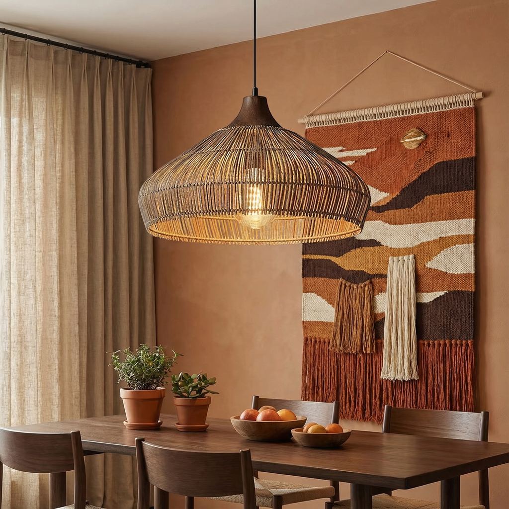 AeroWeave Handwoven Rattan Pendant Light For Kitchen Decor
