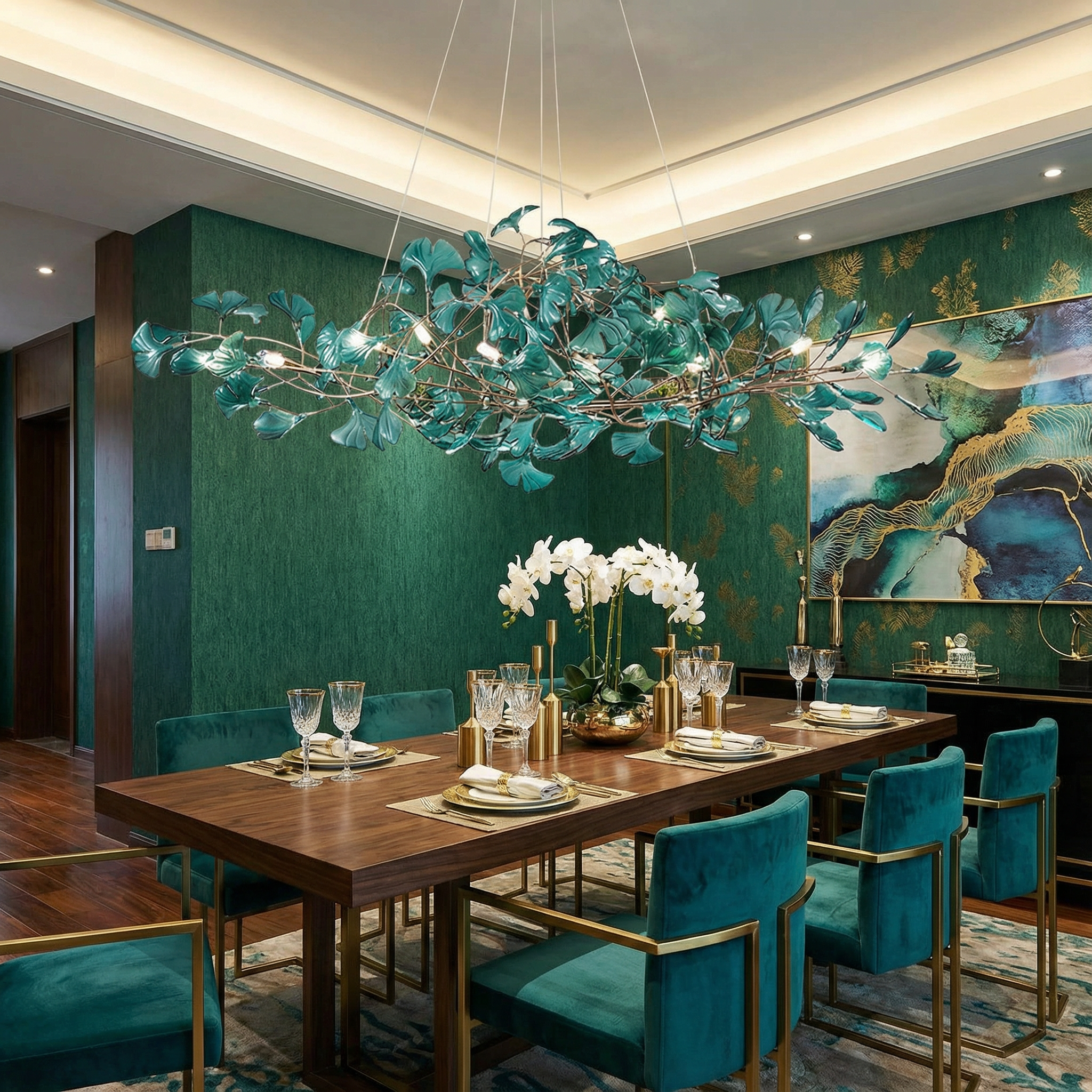 Emerald Aura Moderne elegante Acrylblatt-Kronleuchter