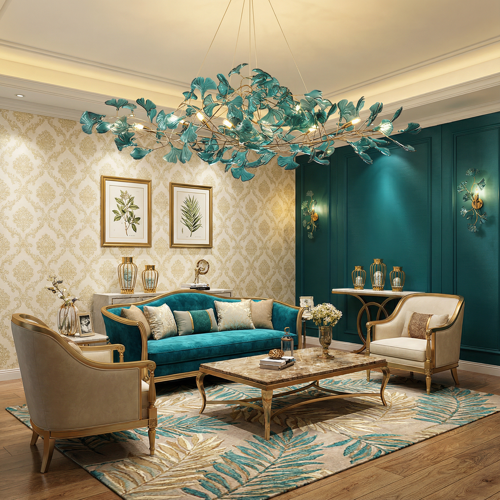 Emerald Aura Moderne elegante Acrylblatt-Kronleuchter