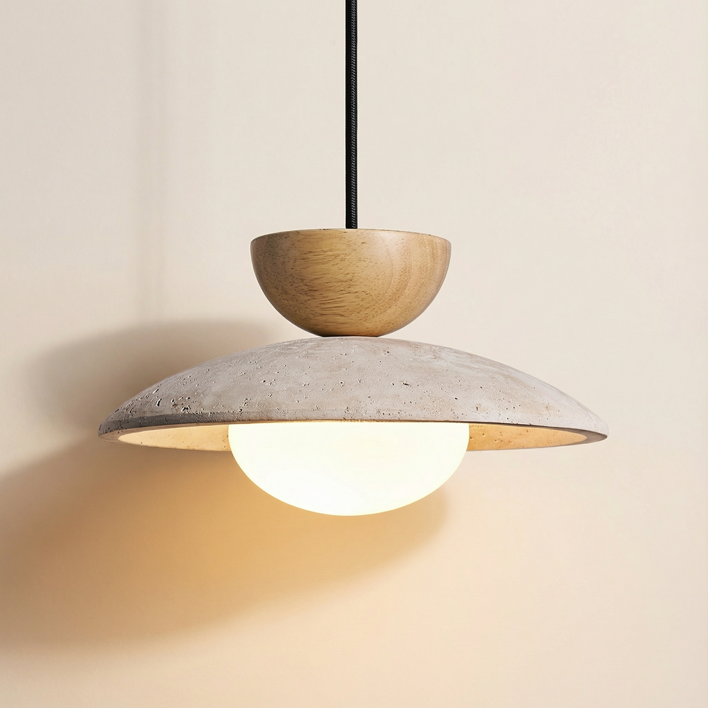 Lampada a Sospensione LumenOak con Legno Naturale e Vetro per Cucina