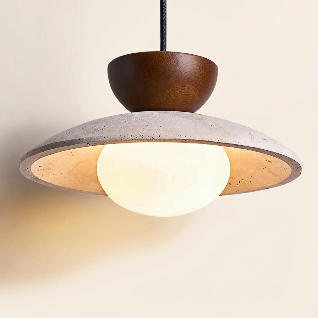 Lampada a Sospensione LumenOak con Legno Naturale e Vetro per Cucina