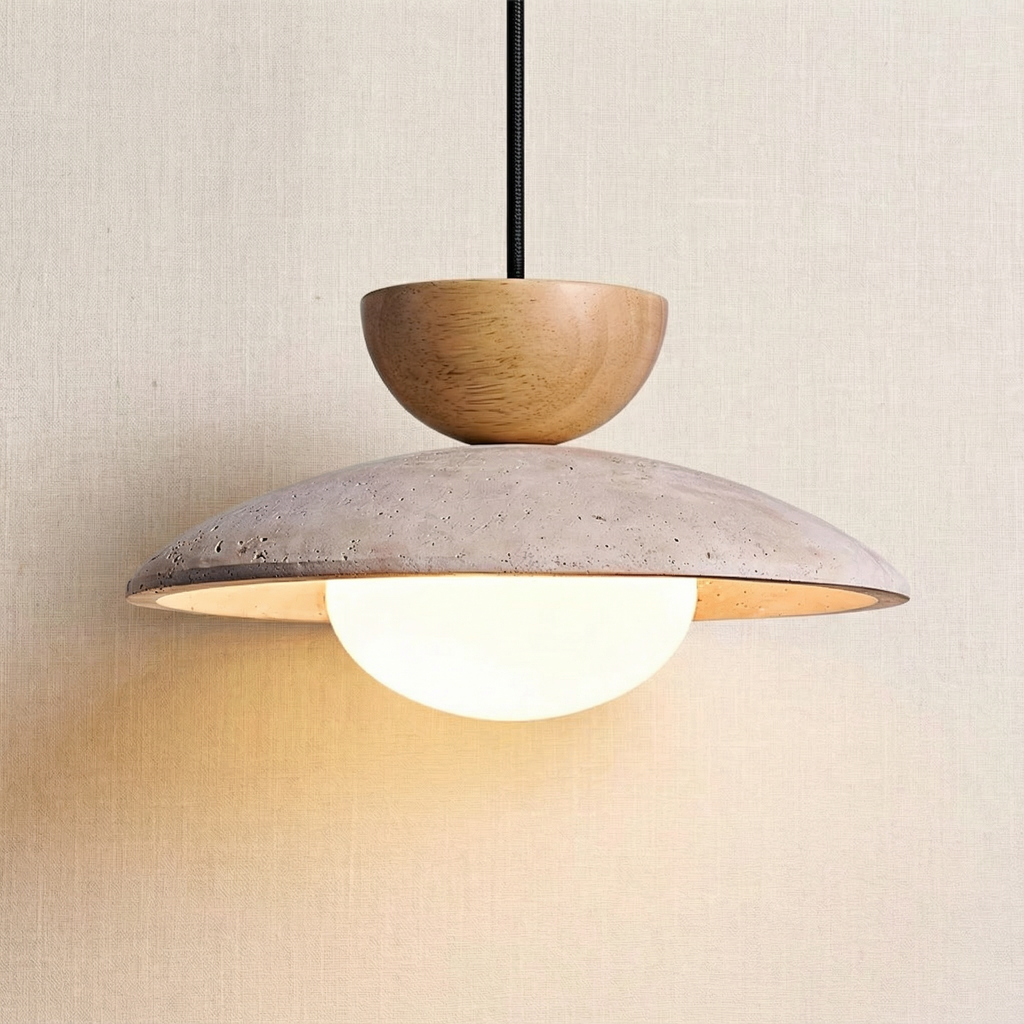 Lampada a Sospensione LumenOak con Legno Naturale e Vetro per Cucina