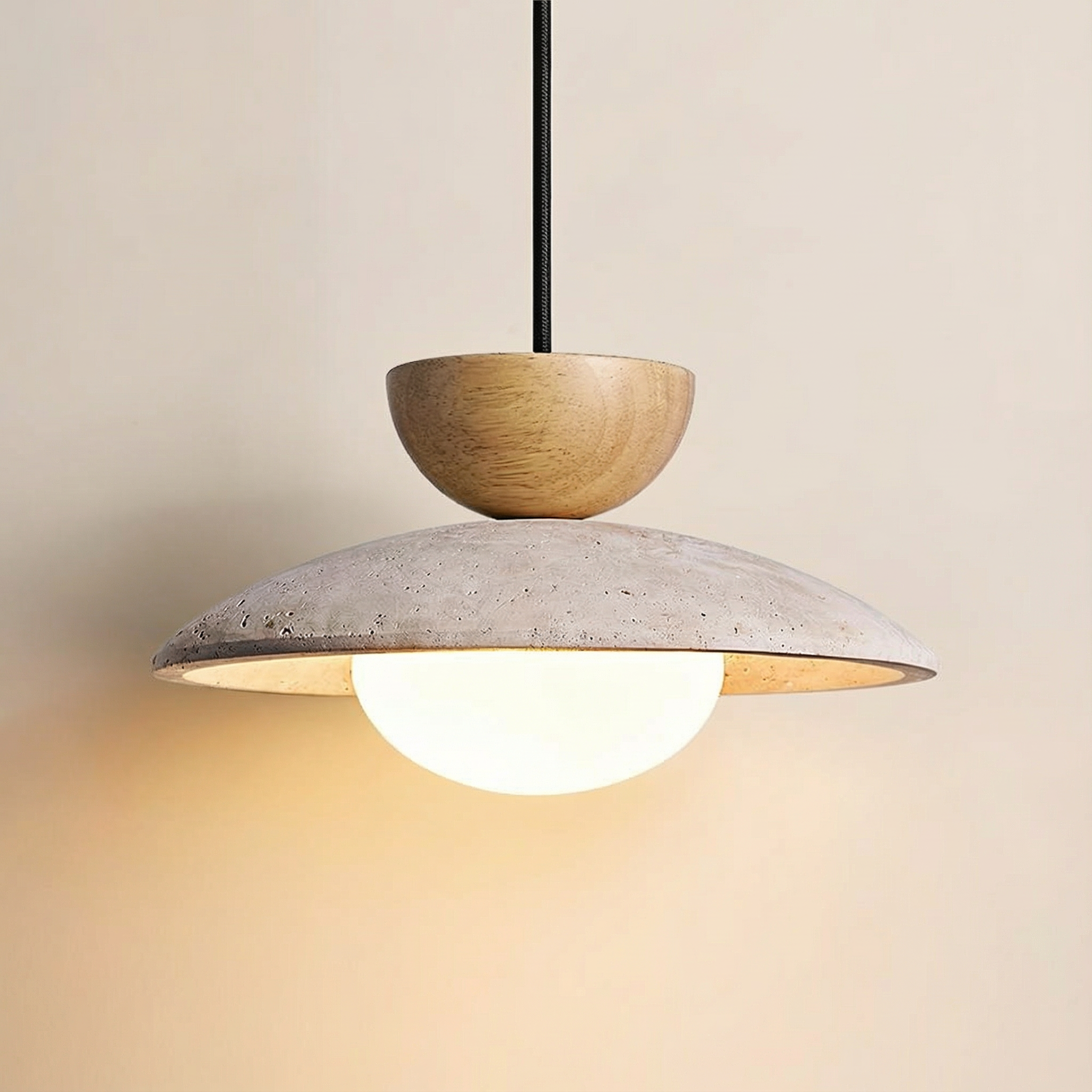 Lampada a Sospensione LumenOak con Legno Naturale e Vetro per Cucina