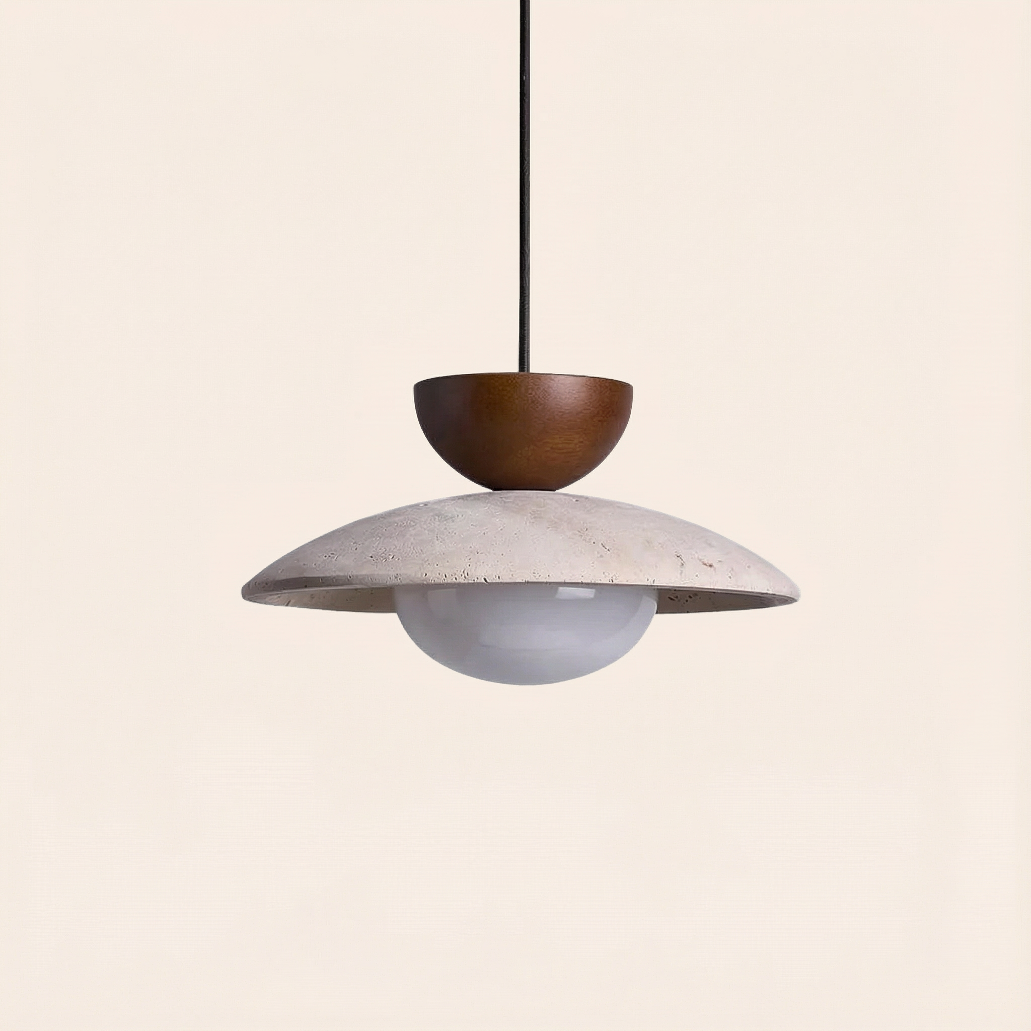 Lampada a Sospensione LumenOak con Legno Naturale e Vetro per Cucina