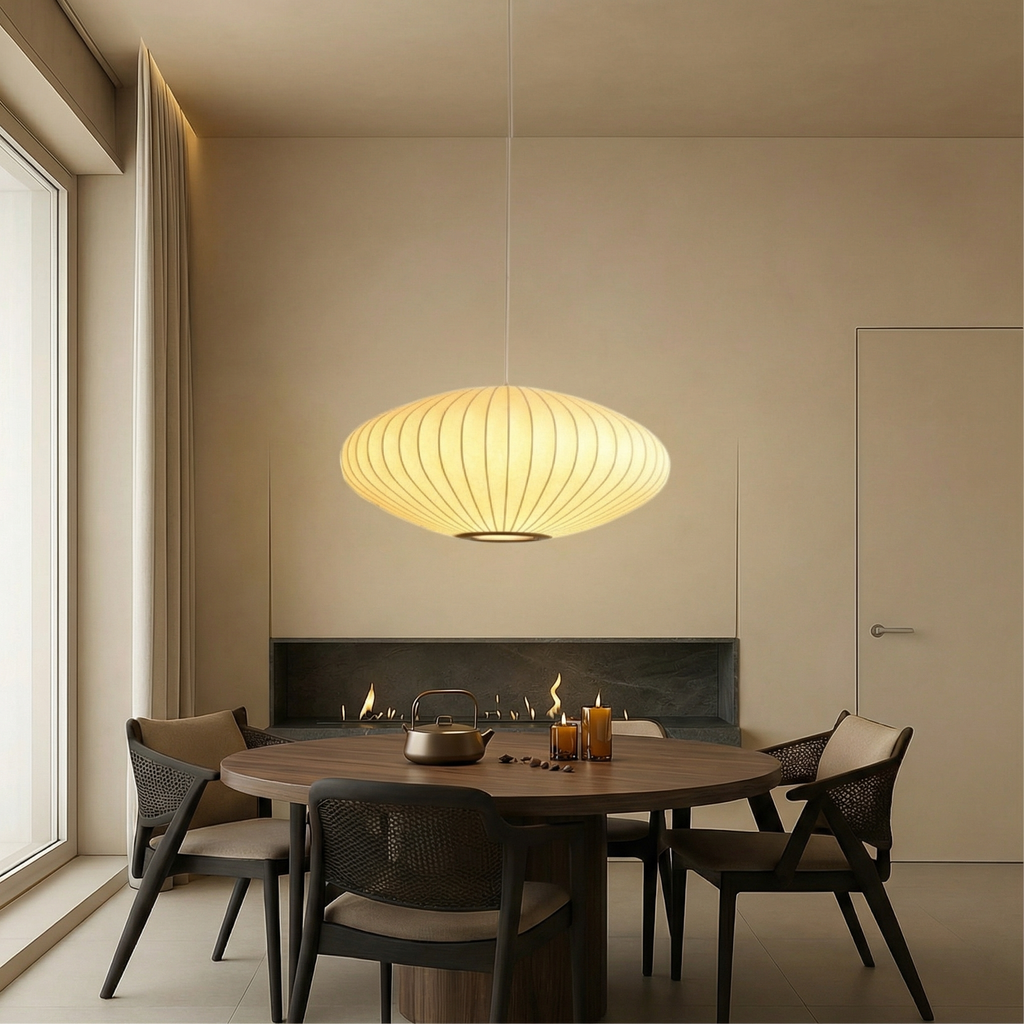 Luma Silk elegante zeitgenössische Pendelleuchte mit Seidenschirm
