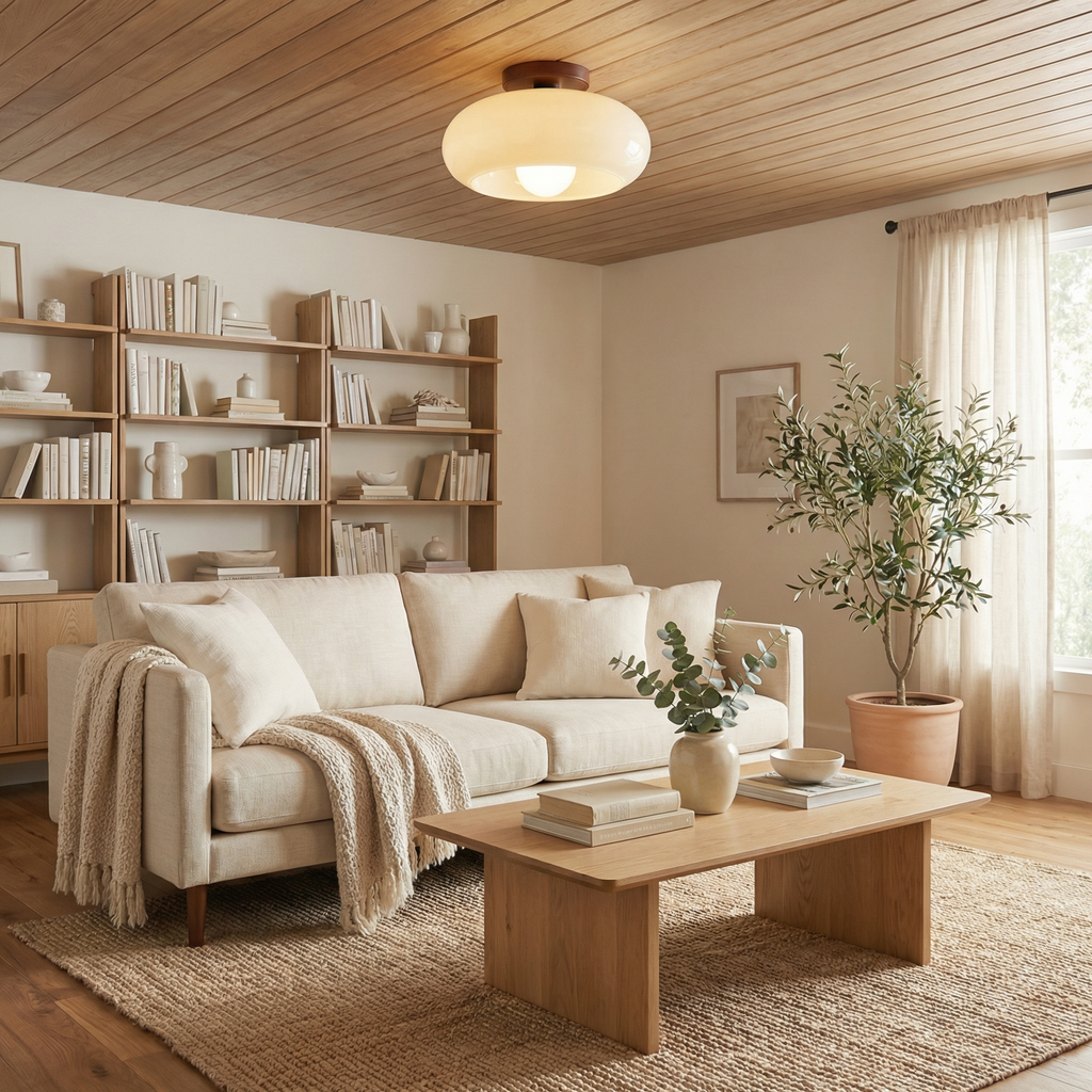 Elegantní minimalistické stropní svítidlo LumaGlow v krémové barvě s přisazenou montáží
