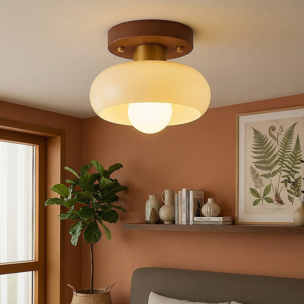 Elegantní stropní svítidlo Aurelia Nordic z přírodního dřeva s přisazenou montáží