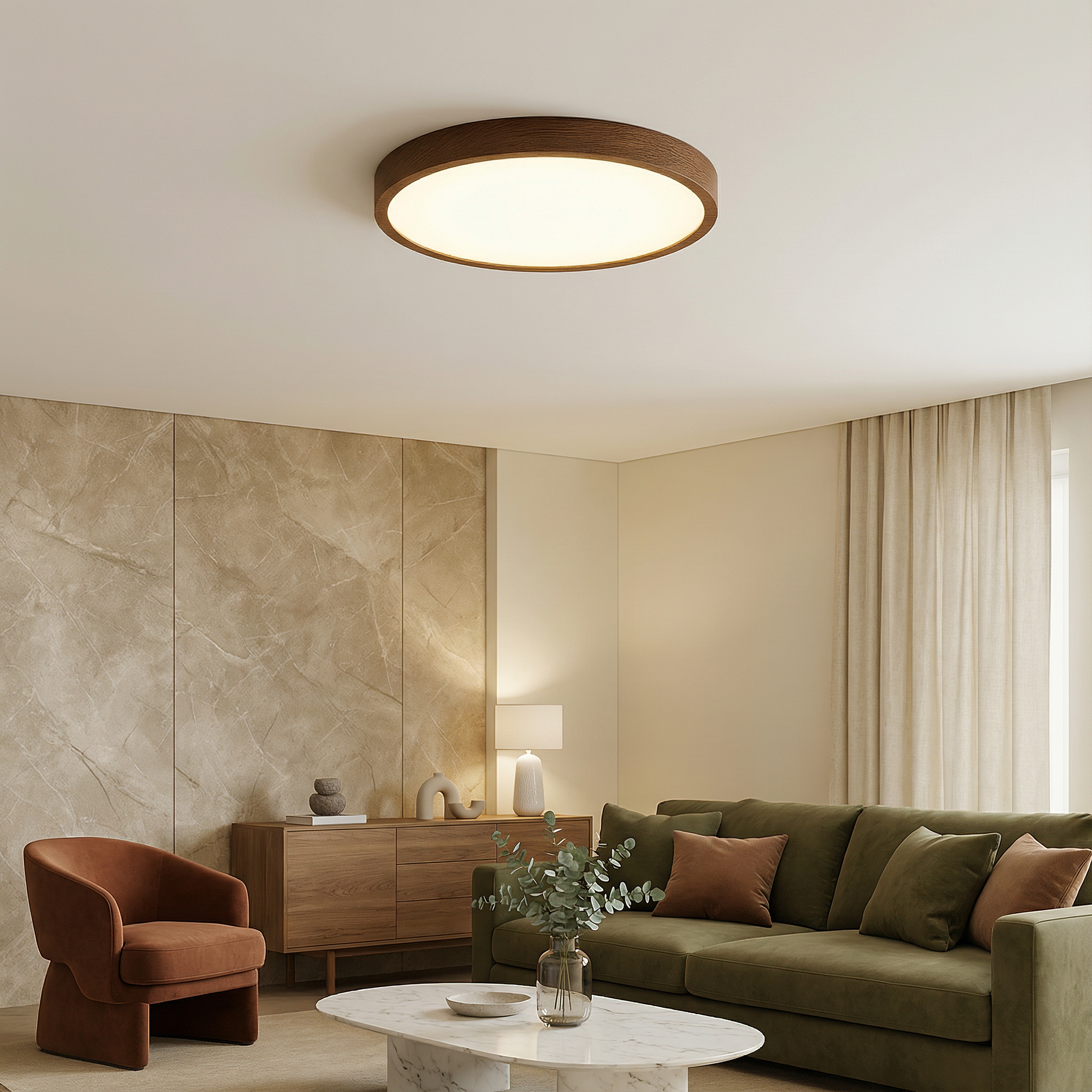 TimberGlow Cozy Modern Wood Grain Flush Mount Ceiling Light