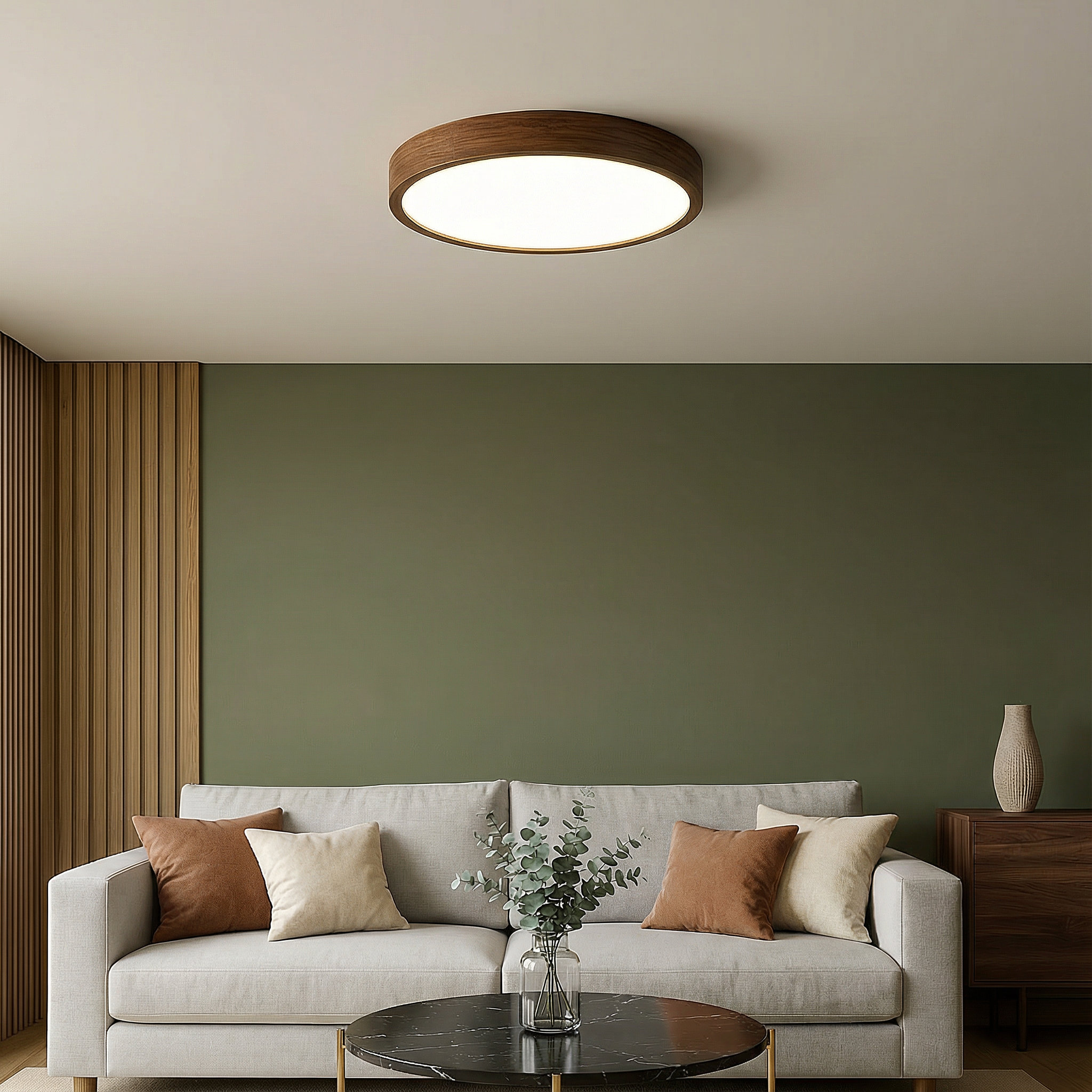 TimberGlow Cozy Modern Wood Grain Flush Mount Ceiling Light