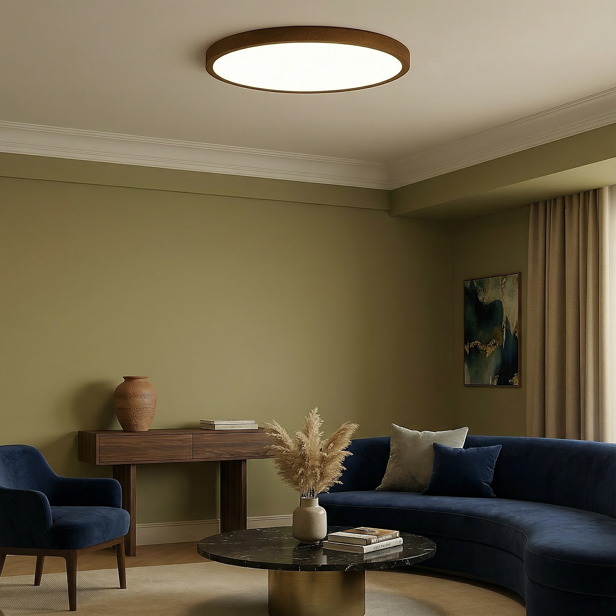 TimberGlow Cozy Modern Wood Grain Flush Mount Ceiling Light