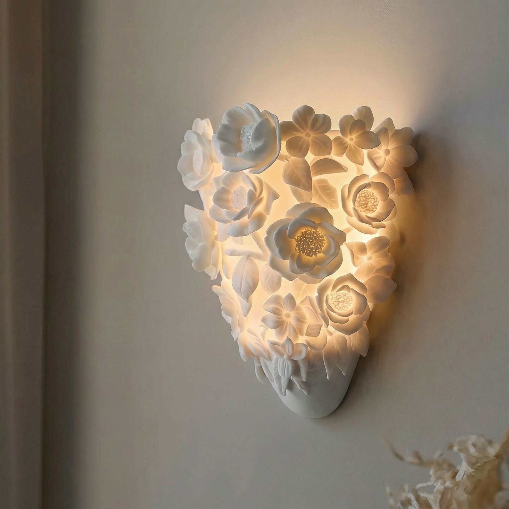 Ceramic Flower Wall Lamp With Soft LED Glow, Elegant Sconce For Warm Ambience