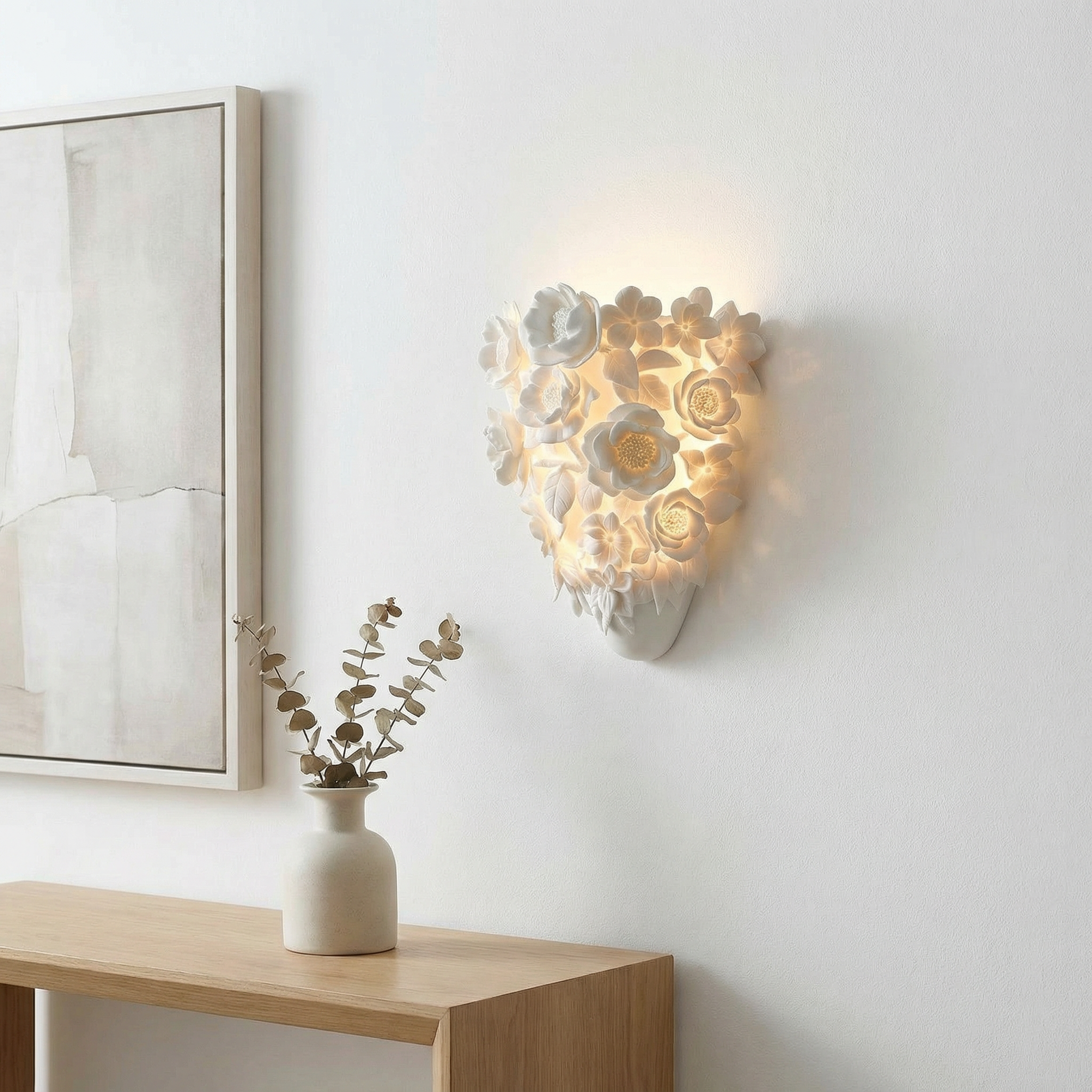 Ceramic Flower Wall Lamp With Soft LED Glow, Elegant Sconce For Warm Ambience