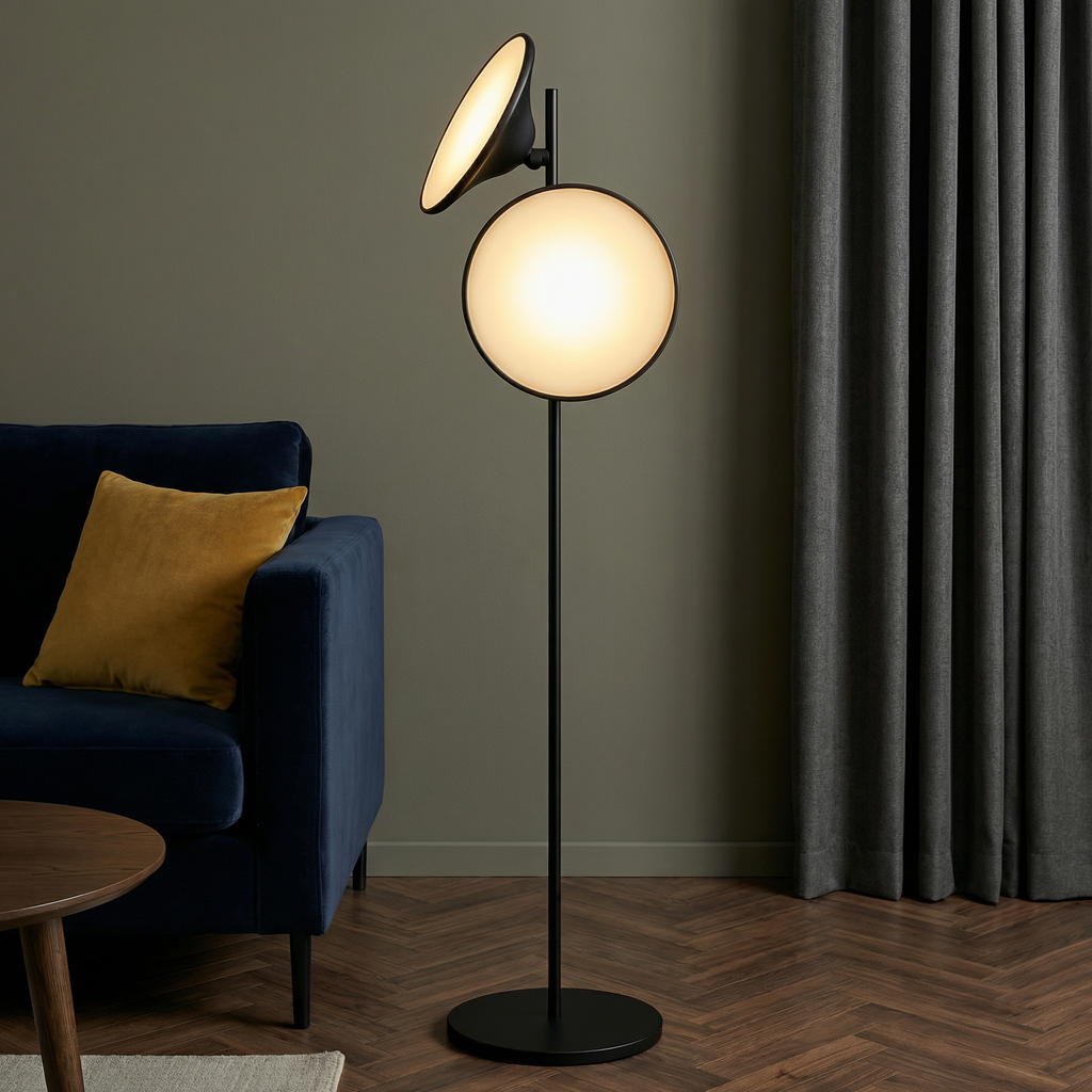 Sleek Black Floor Lamp With LED Bulb For Minimalist Living Room Lighting