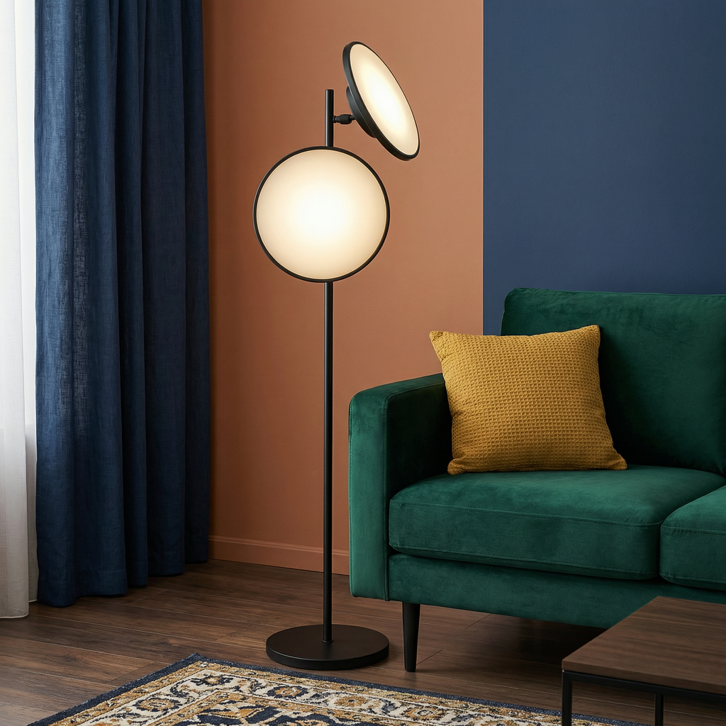 Sleek Black Floor Lamp With LED Bulb For Minimalist Living Room Lighting