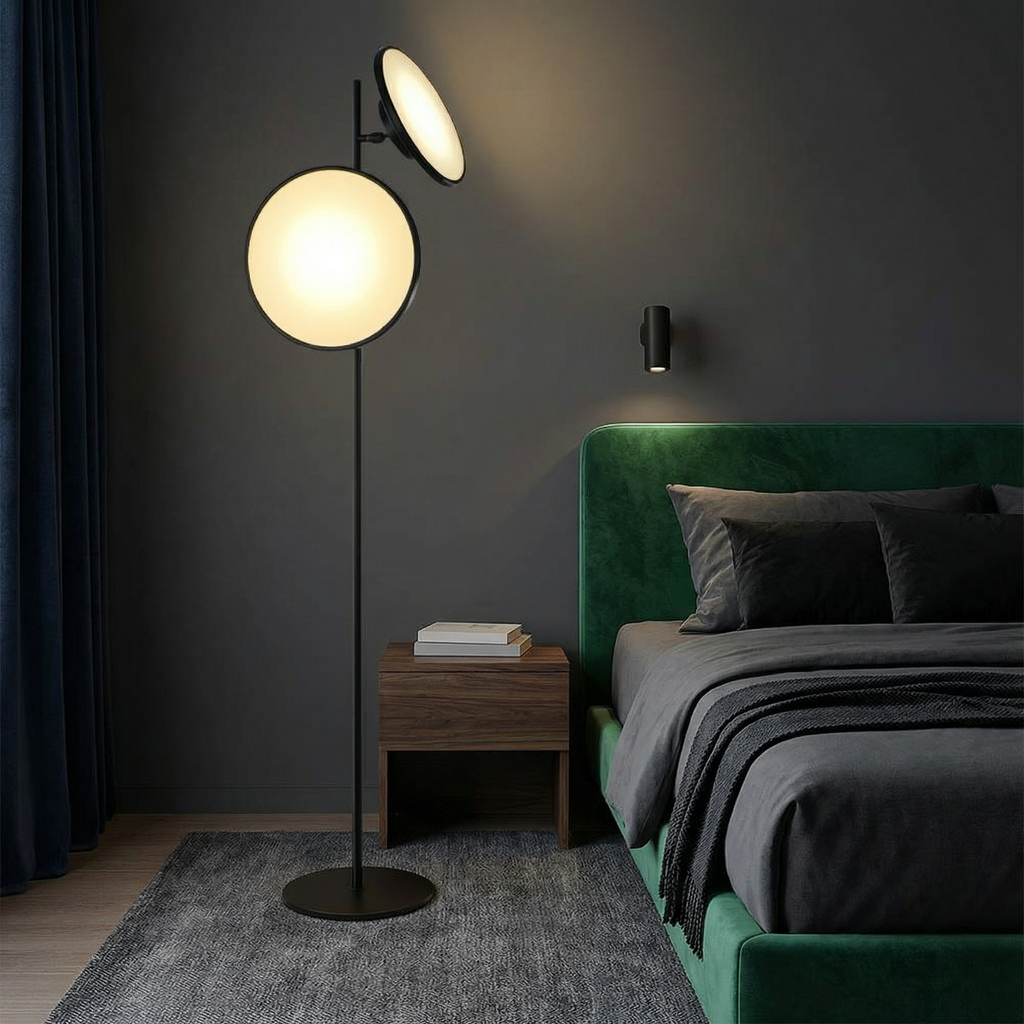 Sleek Black Floor Lamp With LED Bulb For Minimalist Living Room Lighting