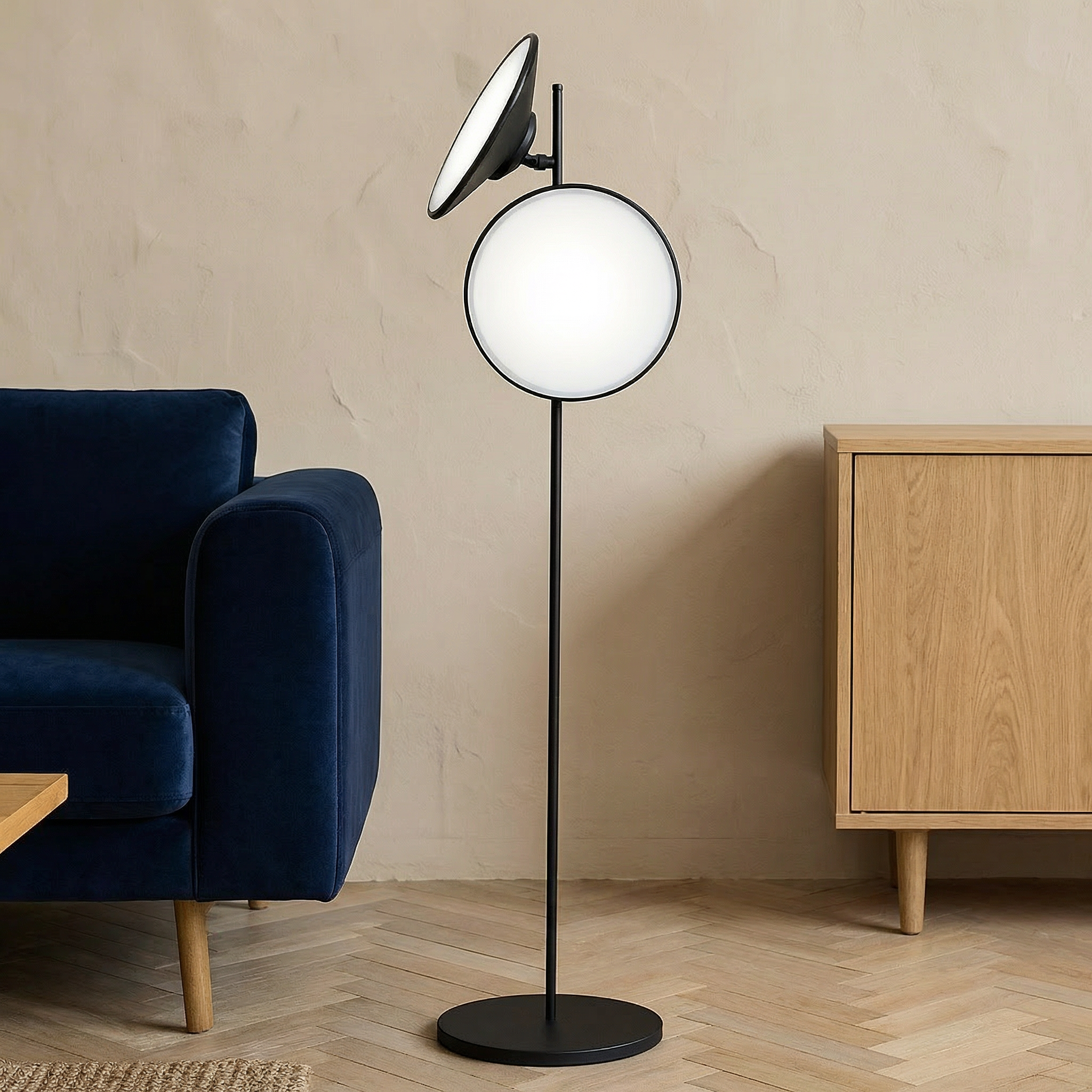 Sleek Black Floor Lamp With LED Bulb For Minimalist Living Room Lighting