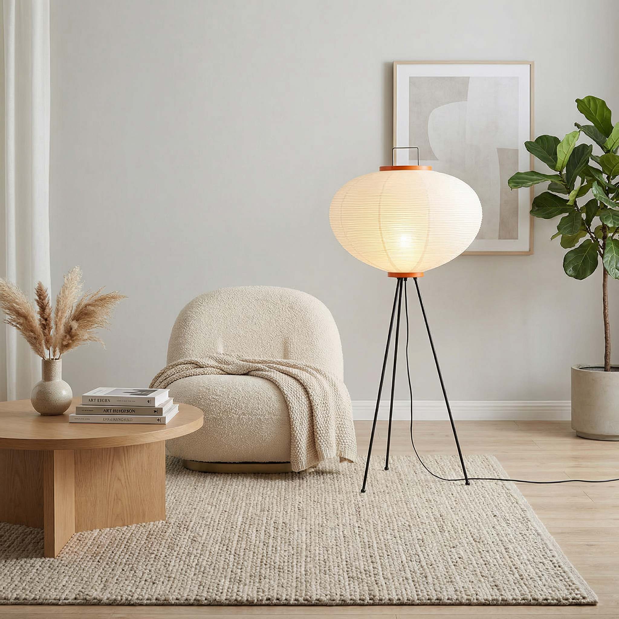 Abat-jour en Papier de Riz Fait Main sur Lampadaire Minimaliste pour Éclairage d'Ambiance