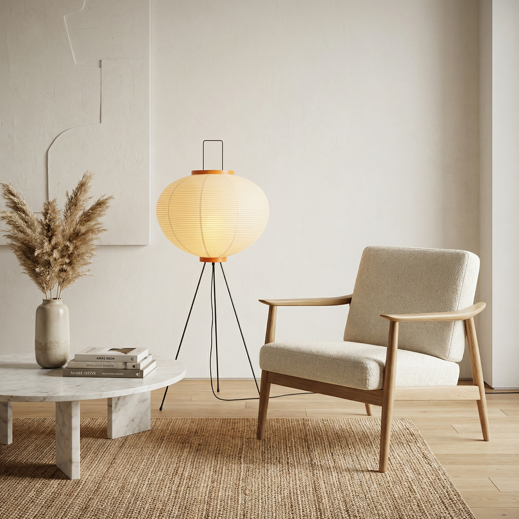 Abat-jour en Papier de Riz Fait Main sur Lampadaire Minimaliste pour Éclairage d'Ambiance