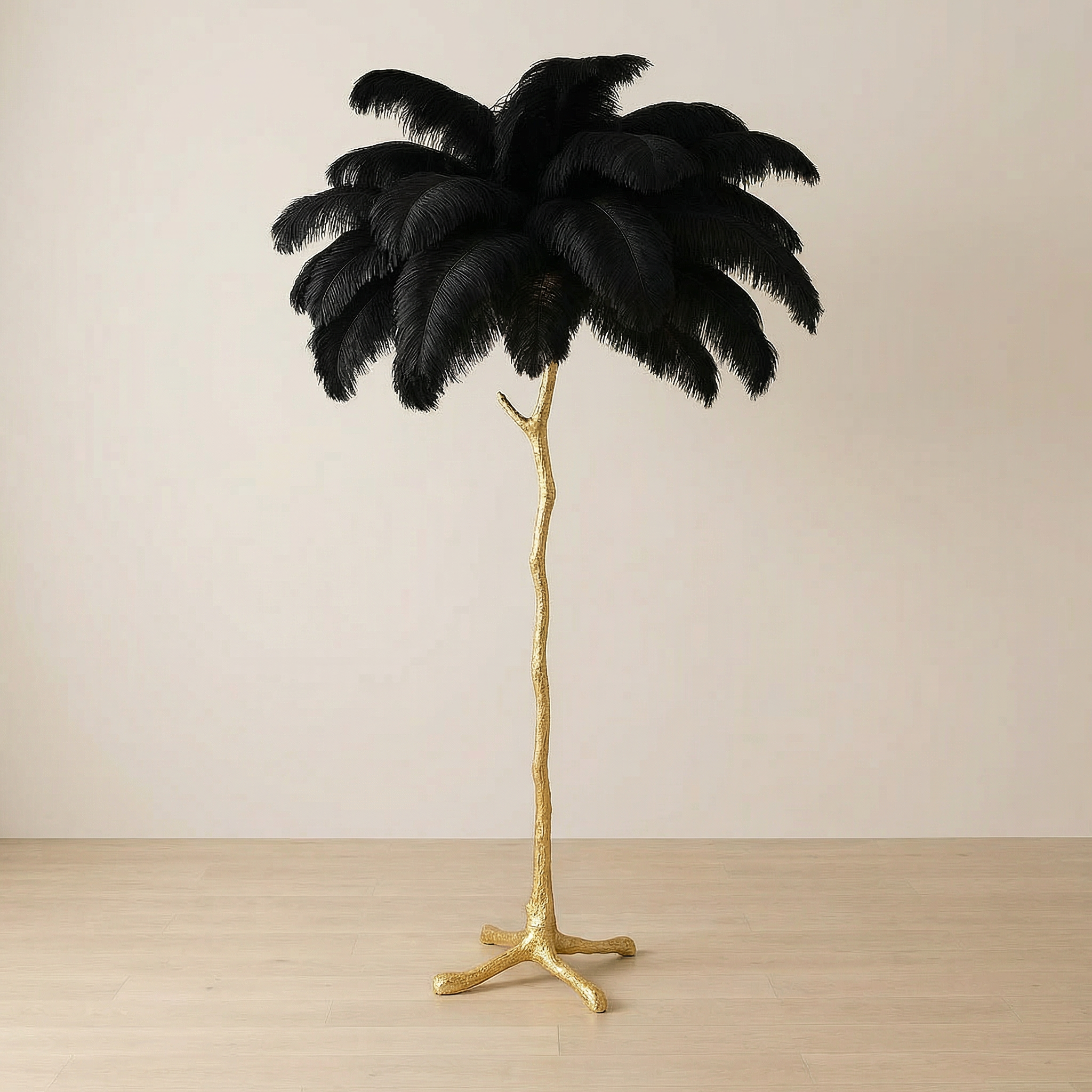 Elegant fjer-gulvlampe med moderne design og justerbar LED-belysning