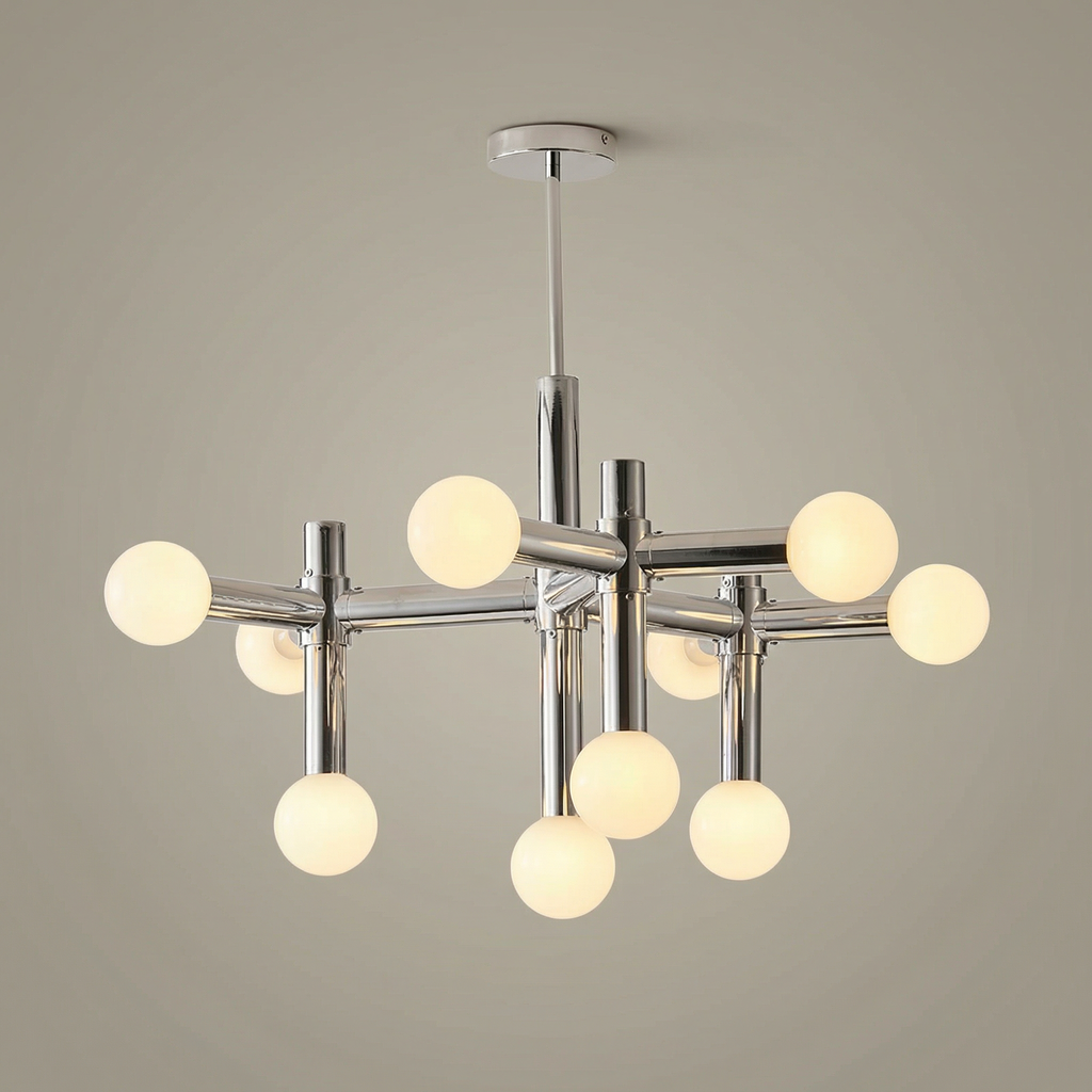 Geometric Metal Chandelier With LED Bulbs And Adjustable Height For Modern Dining