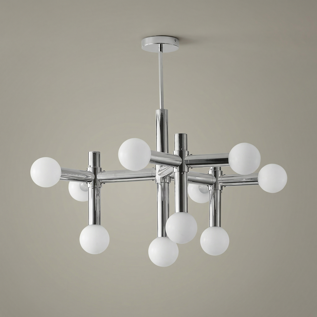 Geometric Metal Chandelier With LED Bulbs And Adjustable Height For Modern Dining