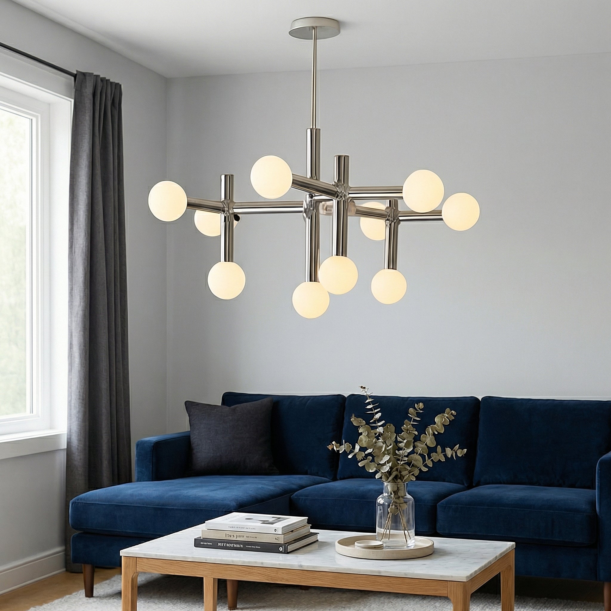 Geometric Metal Chandelier With LED Bulbs And Adjustable Height For Modern Dining