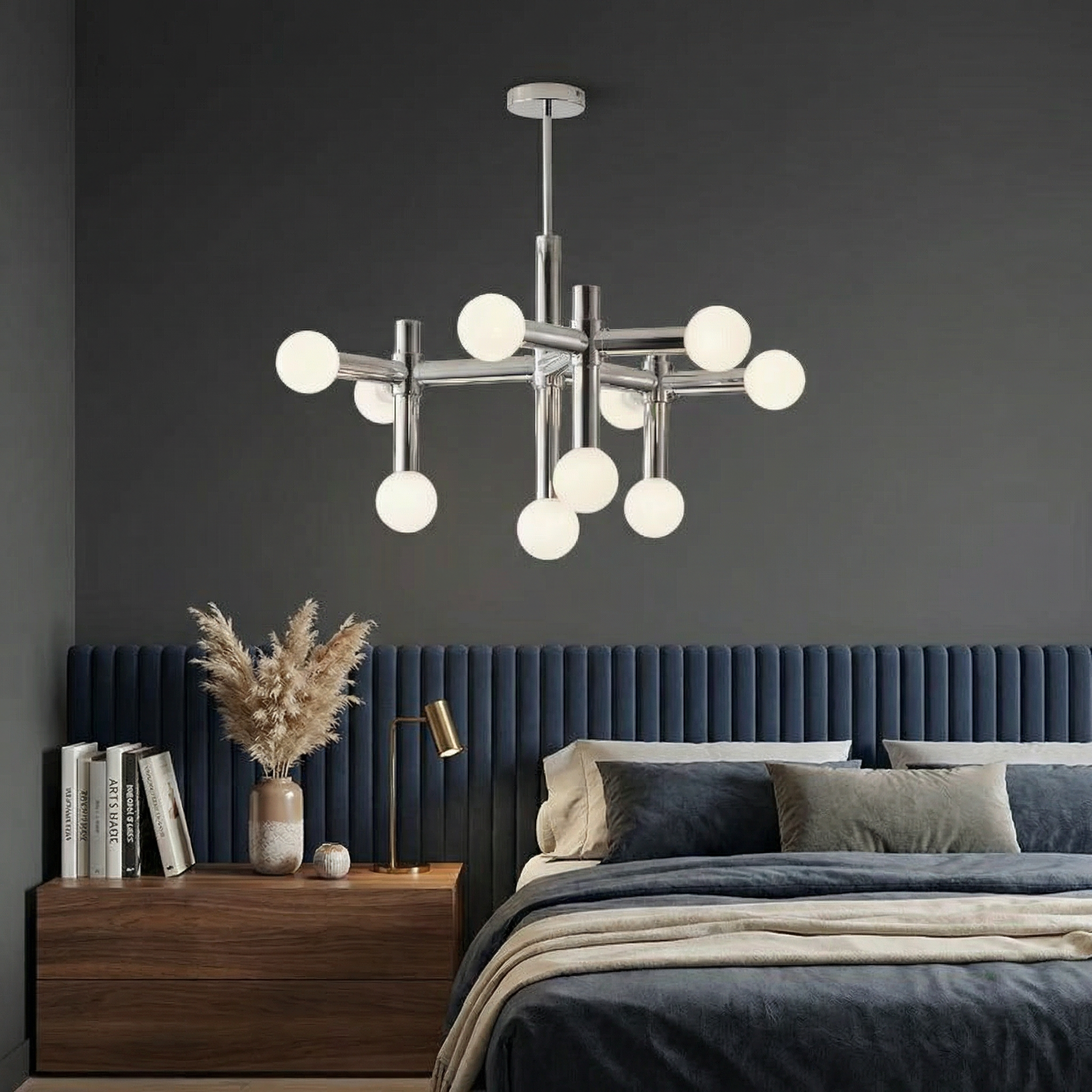 Geometric Metal Chandelier With LED Bulbs And Adjustable Height For Modern Dining