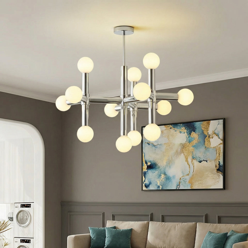 Geometric Metal Chandelier With LED Bulbs And Adjustable Height For Modern Dining
