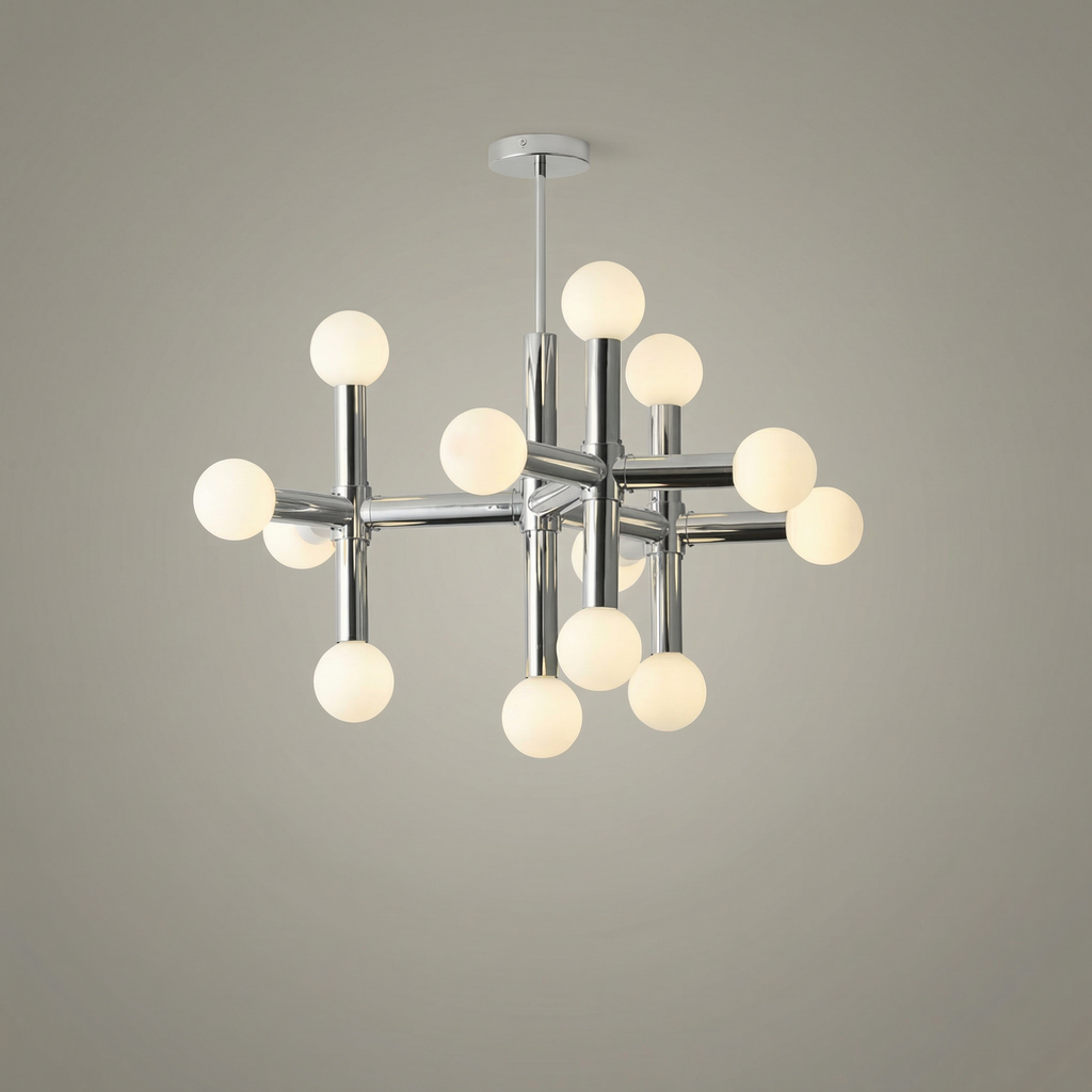 Geometric Metal Chandelier With LED Bulbs And Adjustable Height For Modern Dining