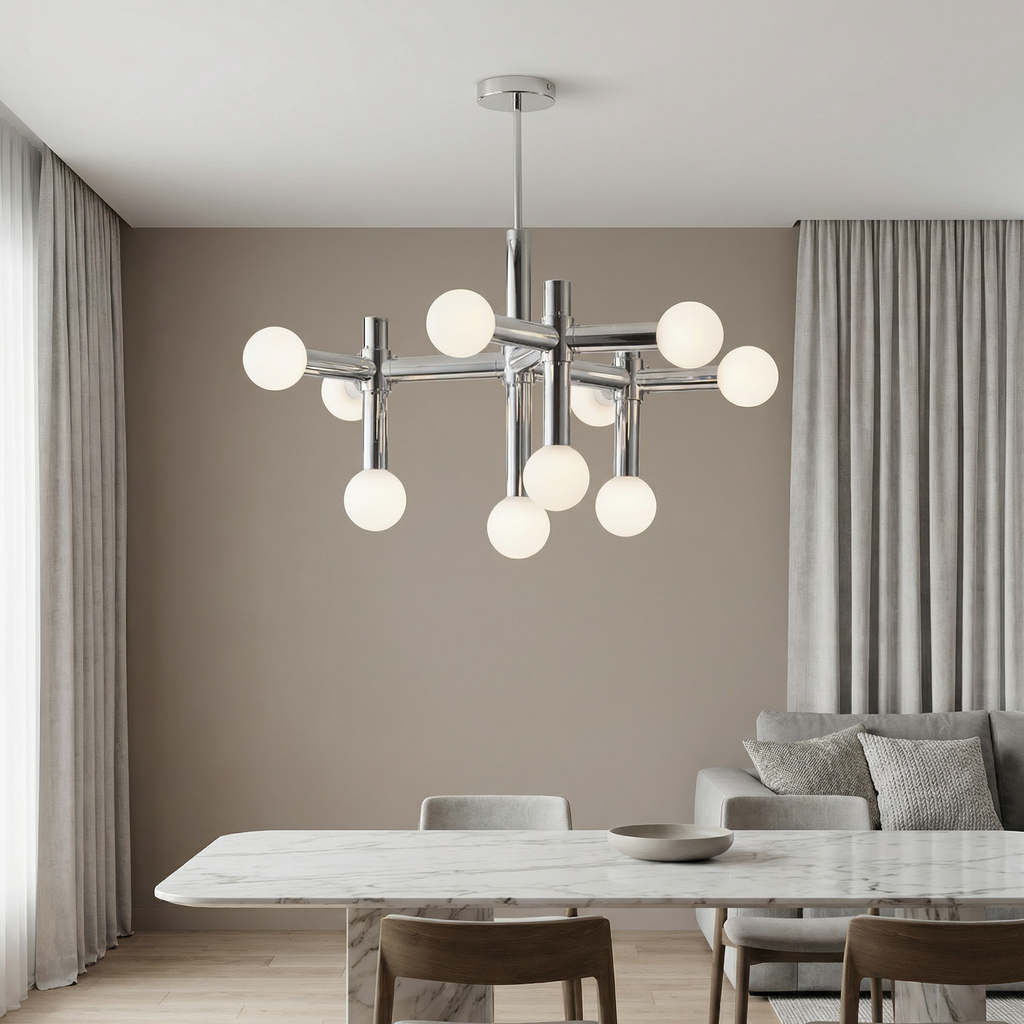 Geometric Metal Chandelier With LED Bulbs And Adjustable Height For Modern Dining