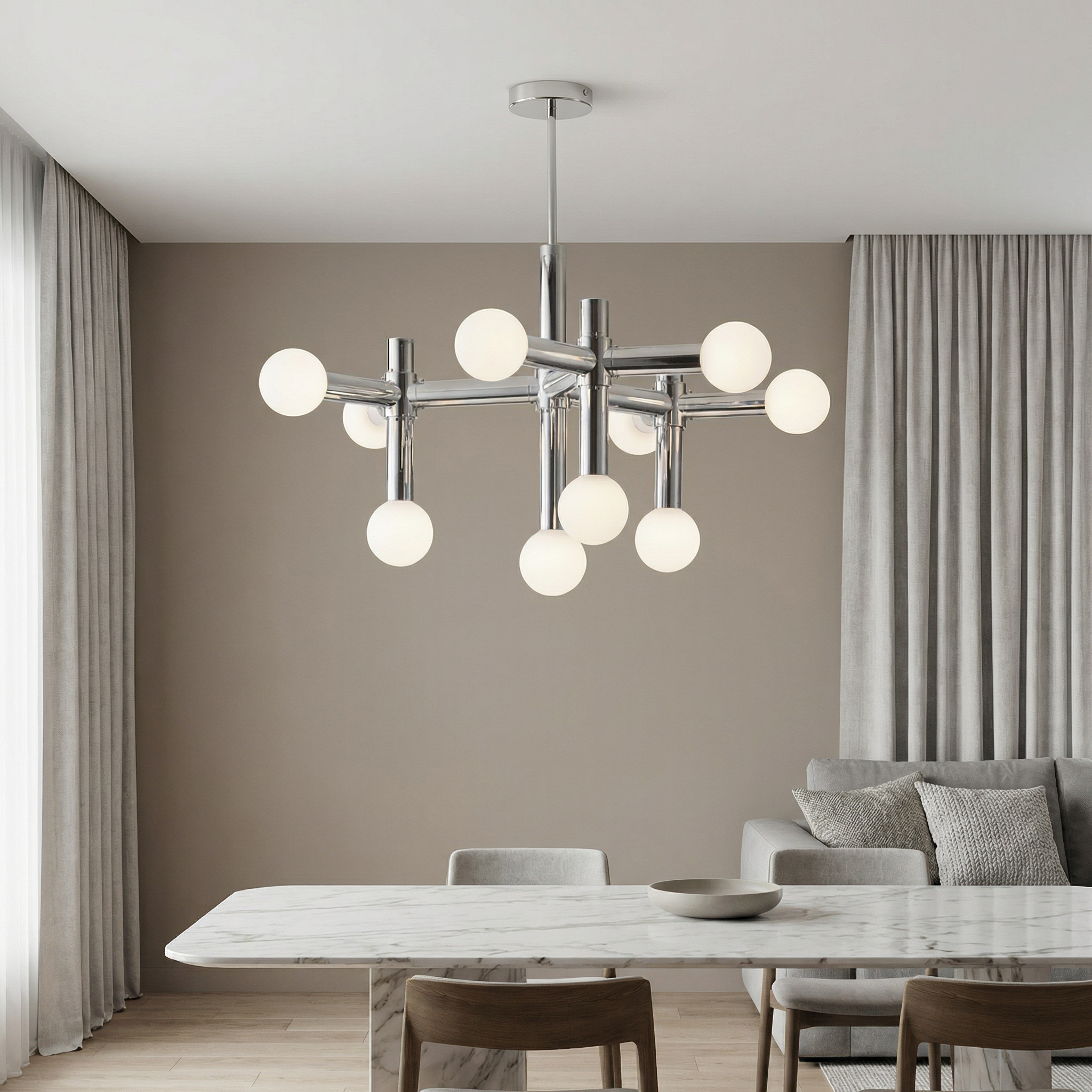 Geometric Metal Chandelier With LED Bulbs And Adjustable Height For Modern Dining