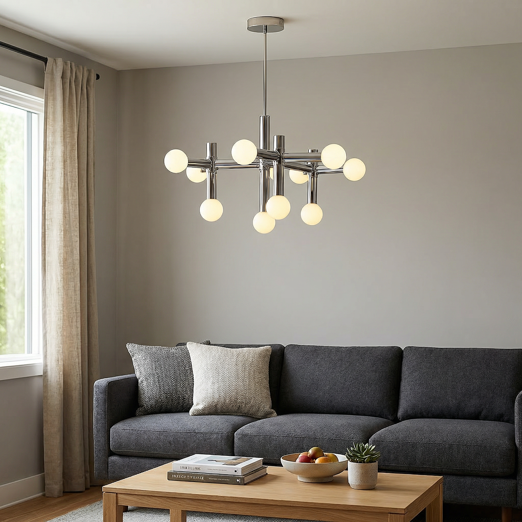 Geometric Metal Chandelier With LED Bulbs And Adjustable Height For Modern Dining
