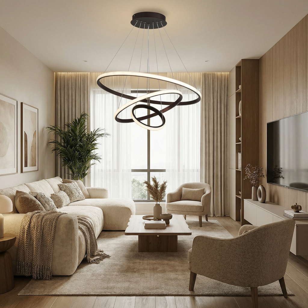 Three Layer Modern Chandelier With Elegant Design And LED Bulbs, Height Adjustable