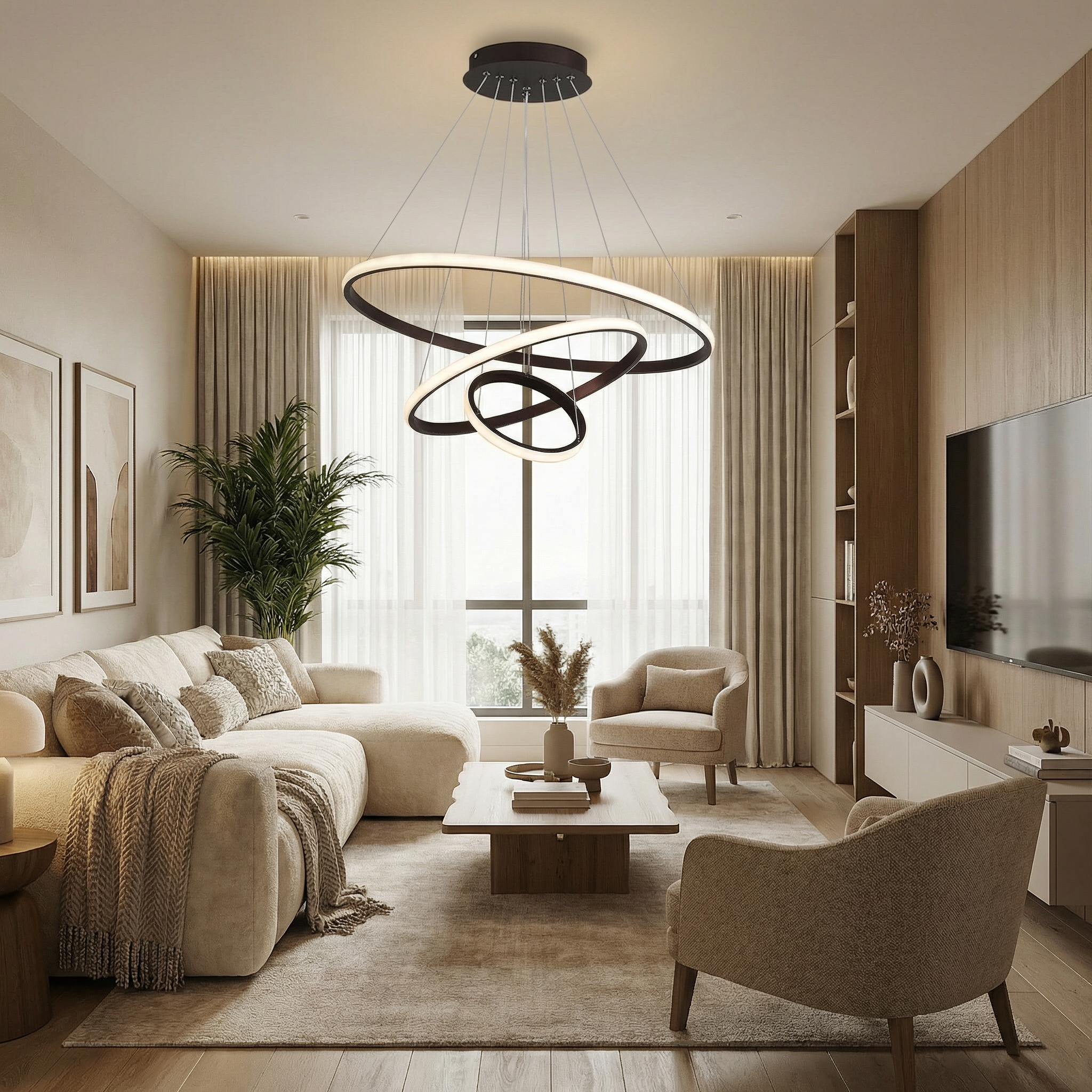Three Layer Modern Chandelier With Elegant Design And LED Bulbs, Height Adjustable