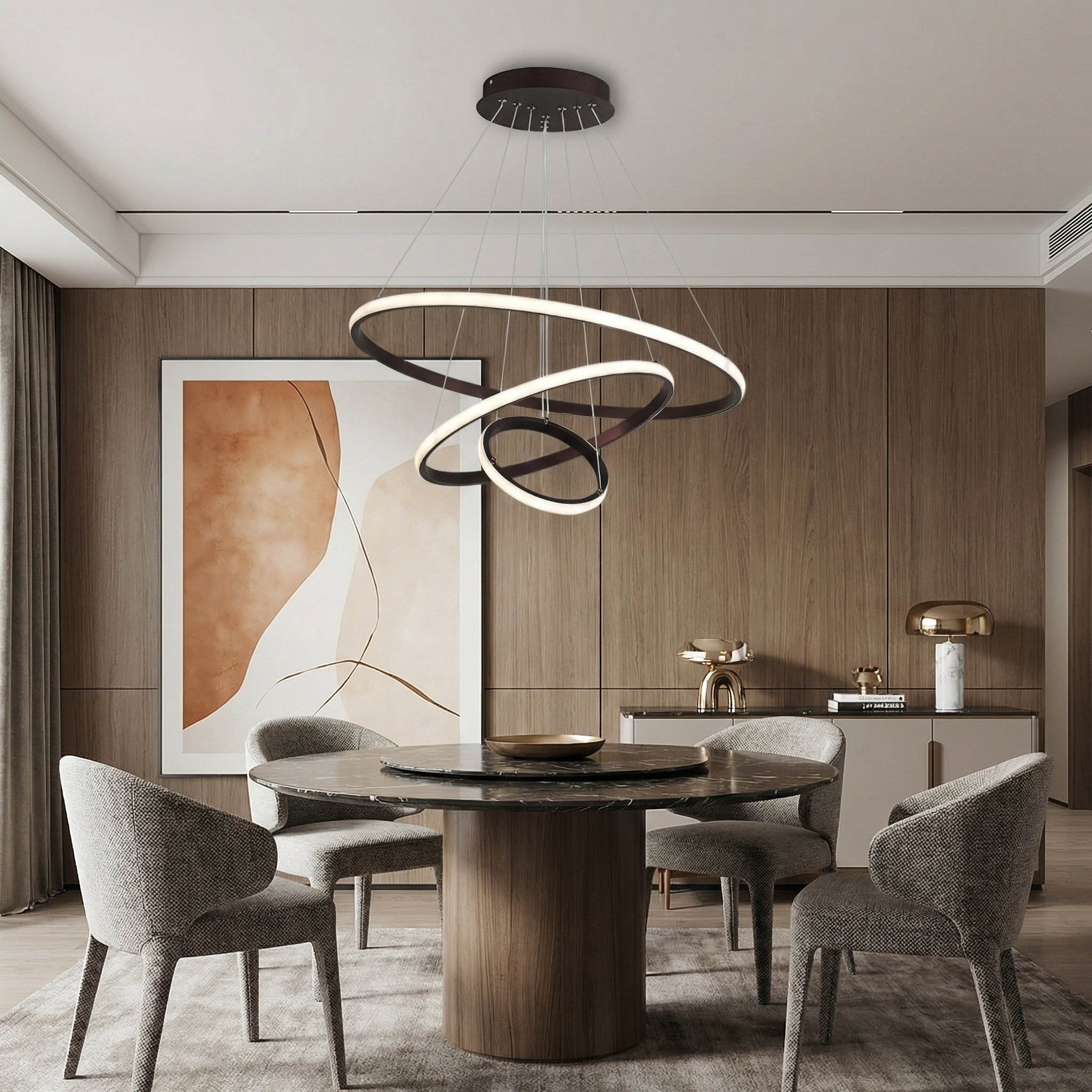 Three Layer Modern Chandelier With Elegant Design And LED Bulbs, Height Adjustable