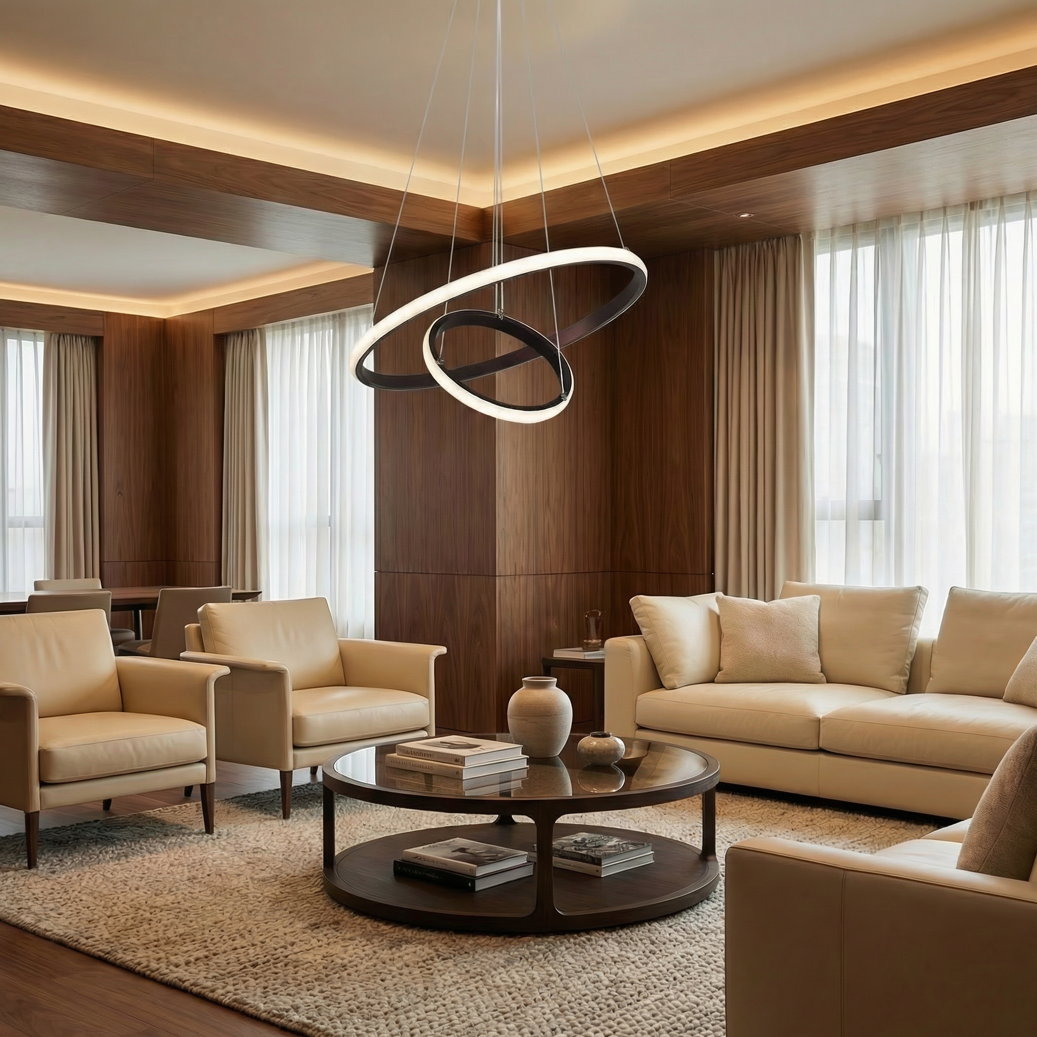 Three Layer Modern Chandelier With Elegant Design And LED Bulbs, Height Adjustable