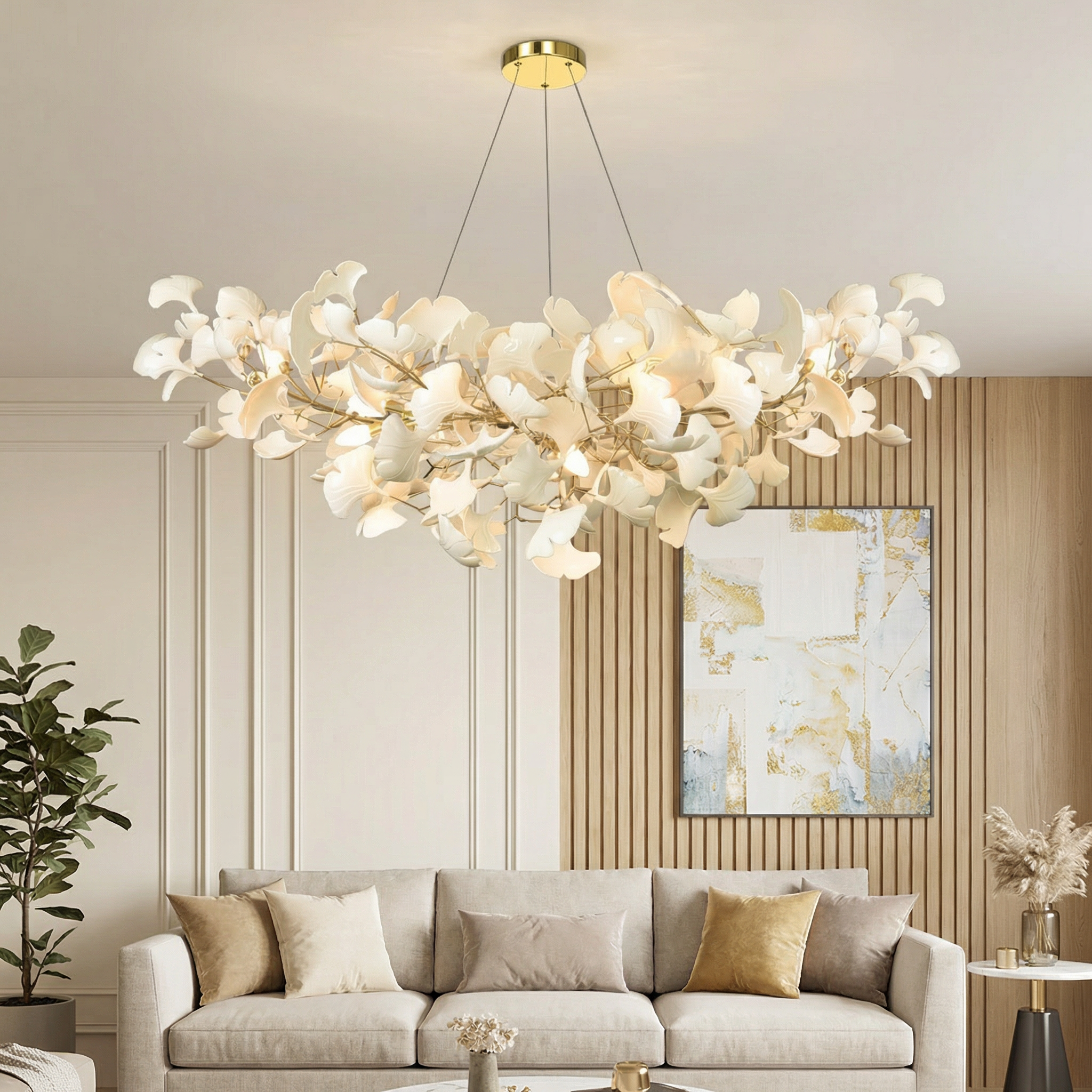 Moderní lustr z kolekce Verdant Canopy s ručně vyráběnými porcelánovými listy