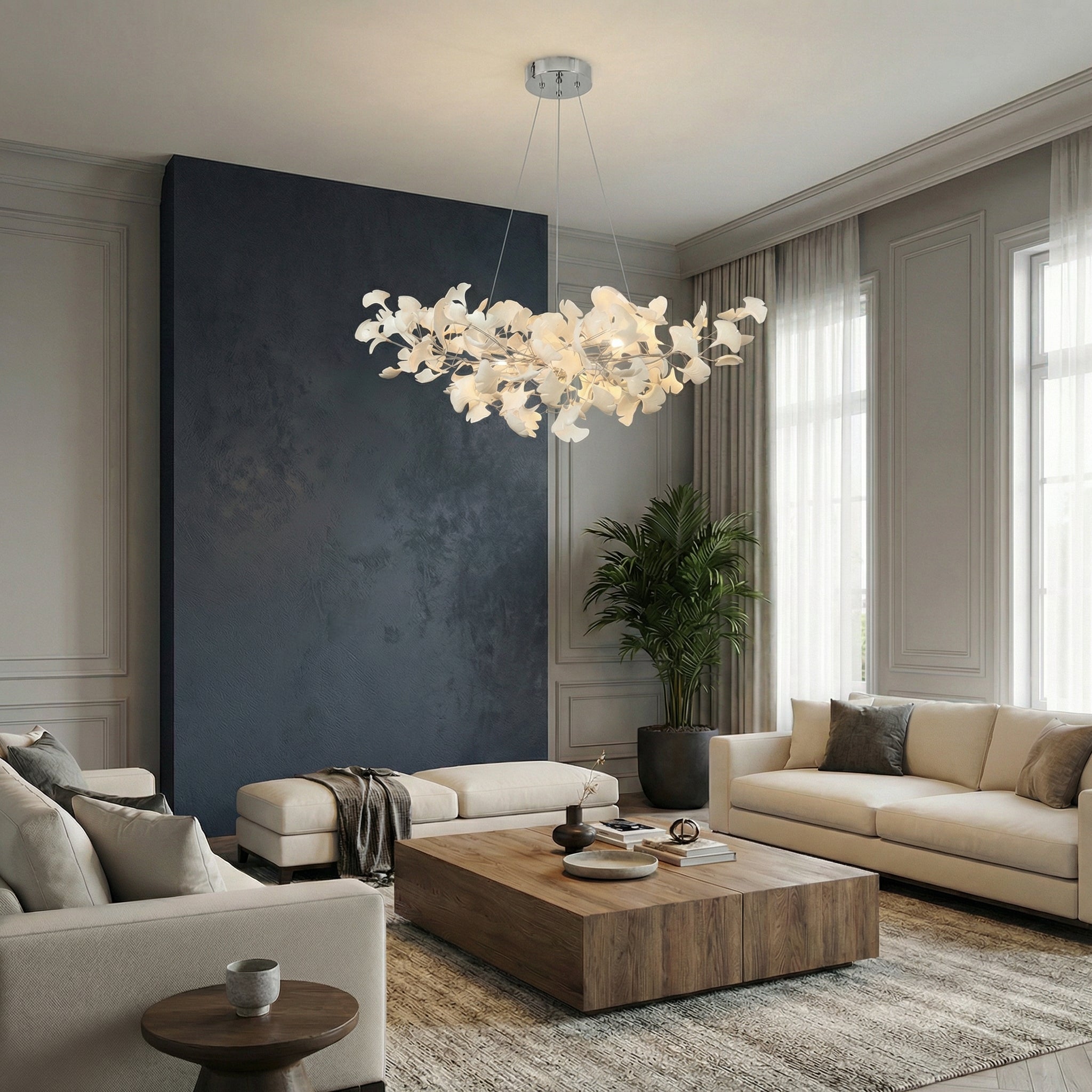 Moderní lustr z kolekce Verdant Canopy s ručně vyráběnými porcelánovými listy