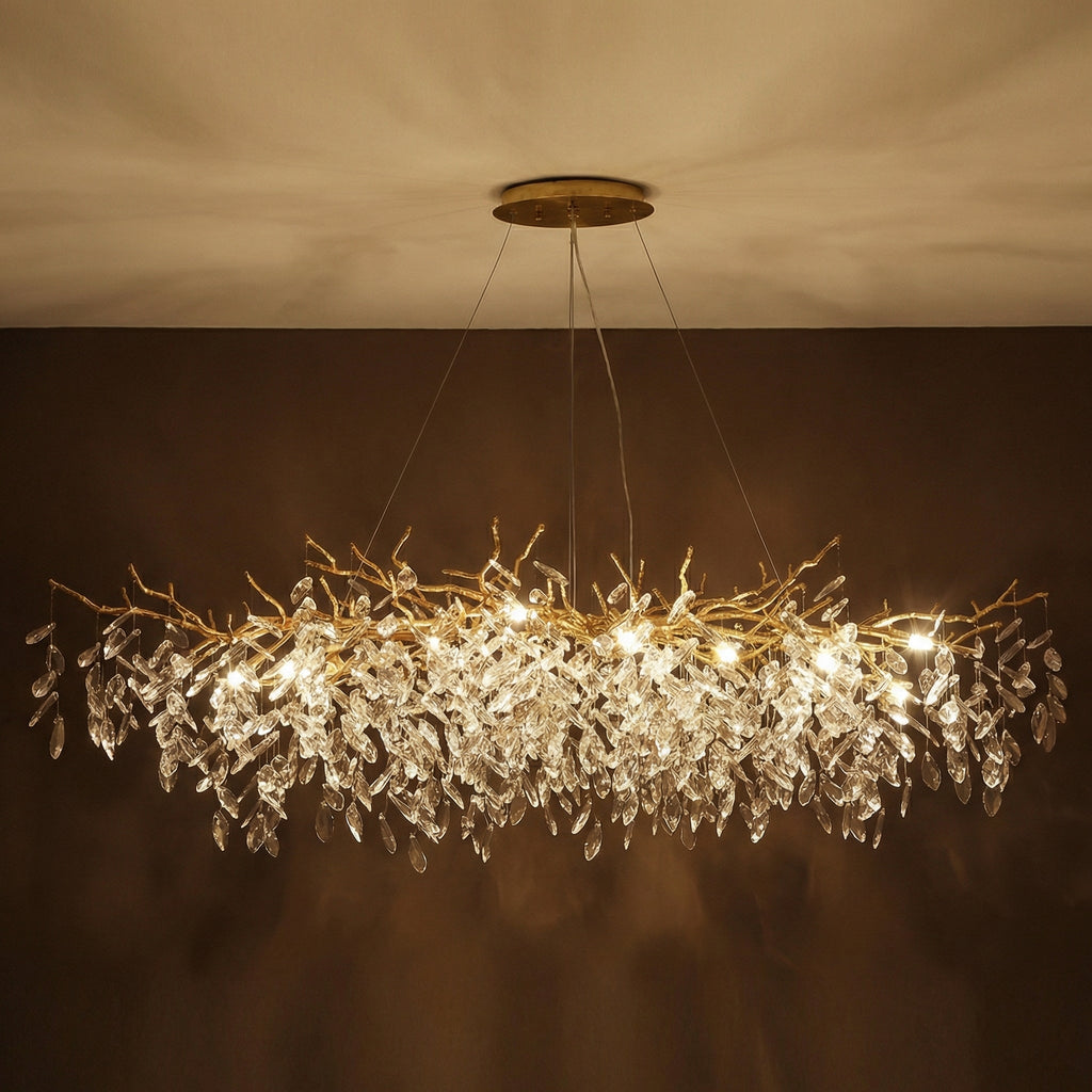 Aurora Kristall-Kronleuchter mit höhenverstellbarem Design für die Atmosphäre im Esszimmer