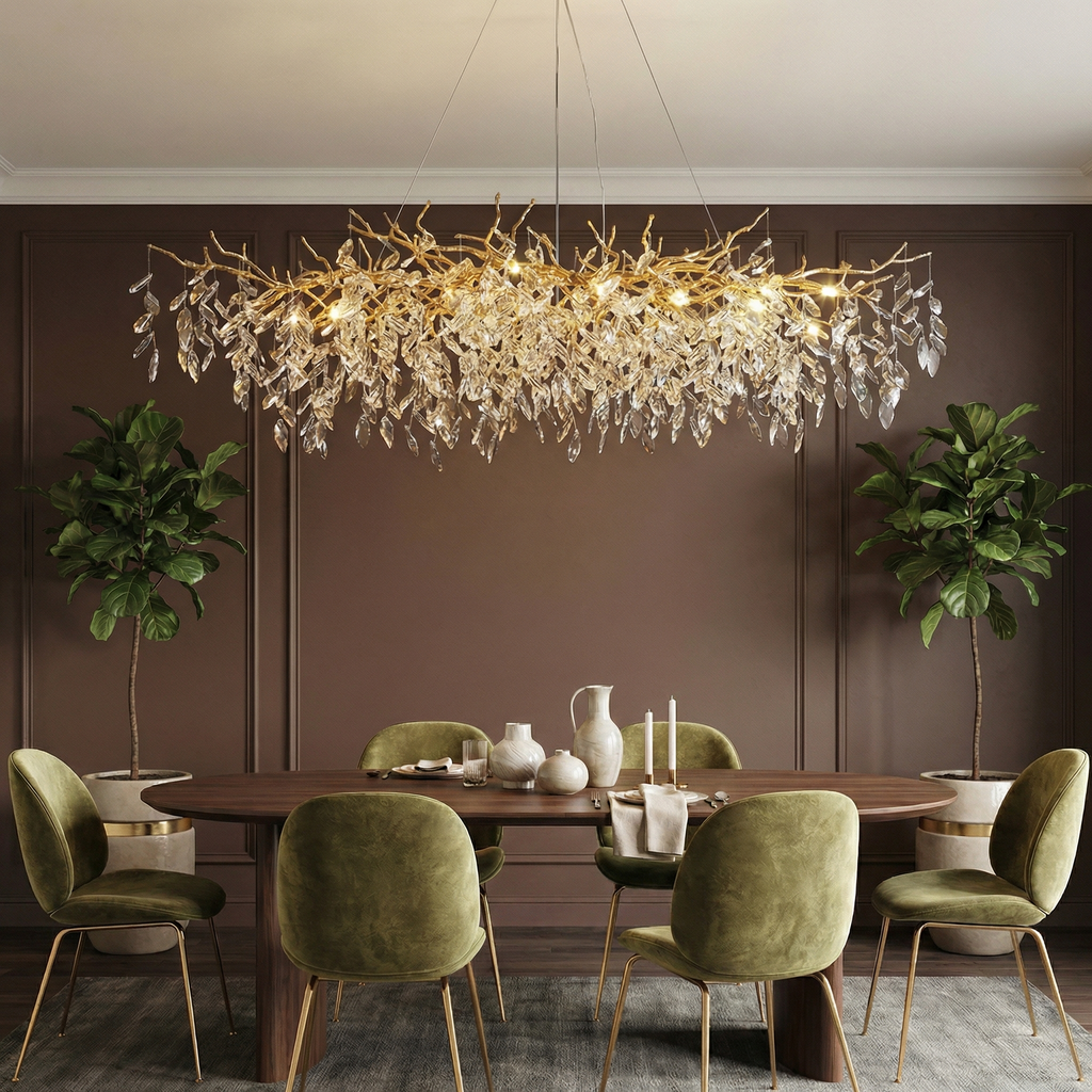 Aurora Kristall-Kronleuchter mit höhenverstellbarem Design für die Atmosphäre im Esszimmer