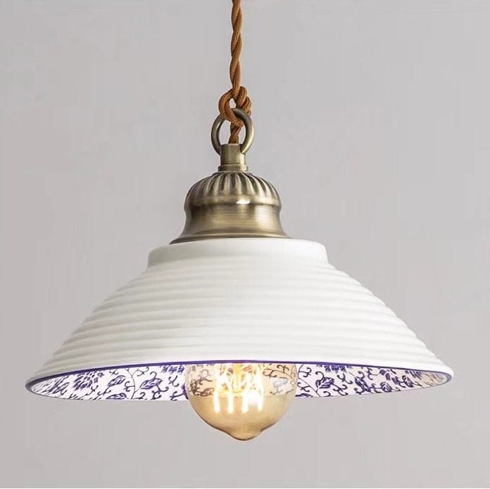 LED-valaisin keraamisella lautasella, portugalilaisella azulejo-laattakuviolla, lamppu mukana