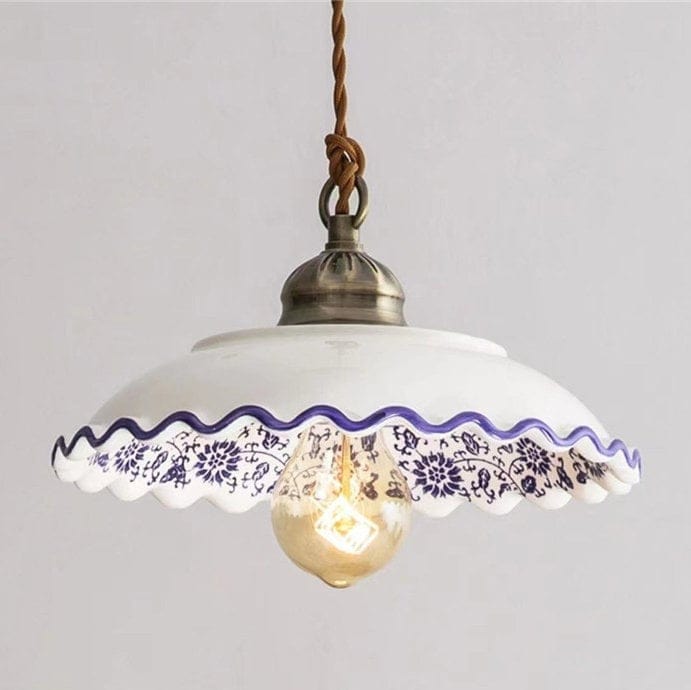 LED-valaisin keraamisella lautasella, portugalilaisella azulejo-laattakuviolla, lamppu mukana