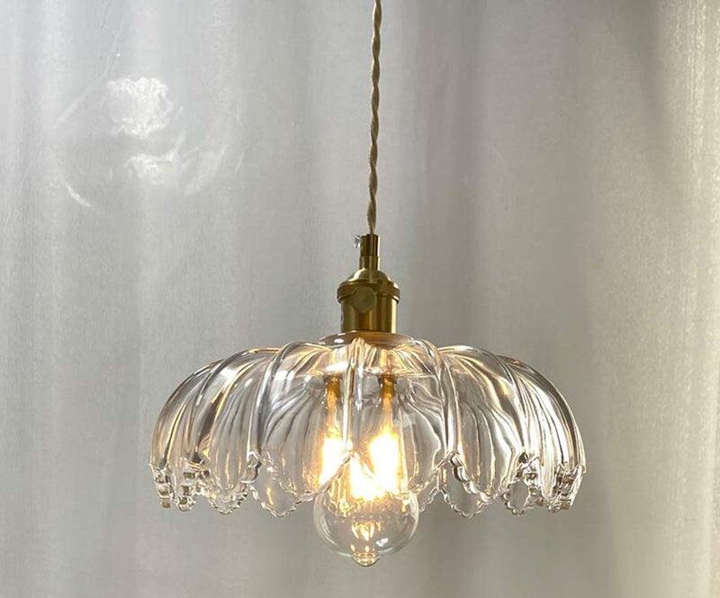 Lotus Glass Pendant With LED Light Bulb Included In Vintage Style