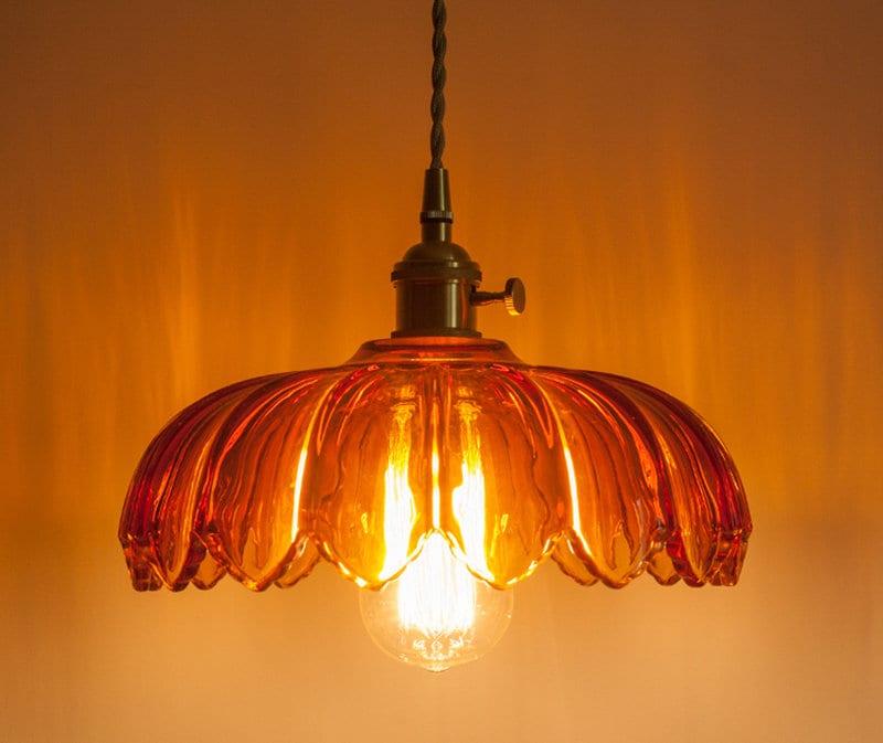 Lotus Glass Pendant With LED Light Bulb Included In Vintage Style