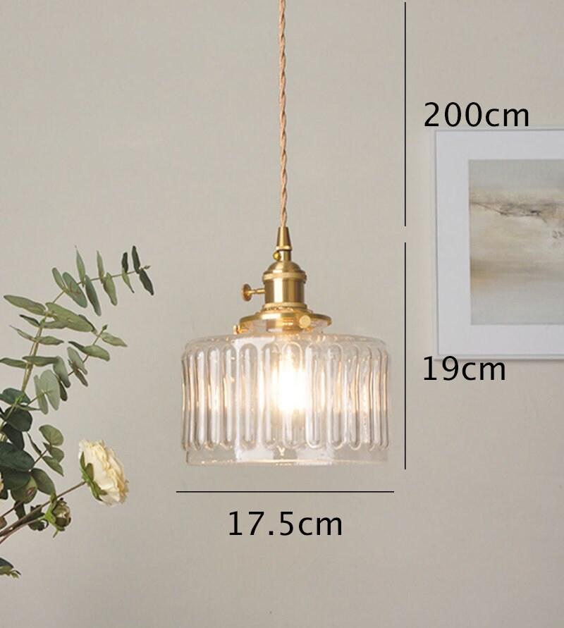 Fluted Glass Pendant Light With LED Bulb Included, Vintage Short Cylinder