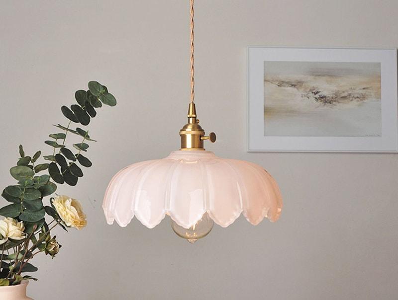 Lotus Glass Pendant With LED Light Bulb Included In Vintage Style