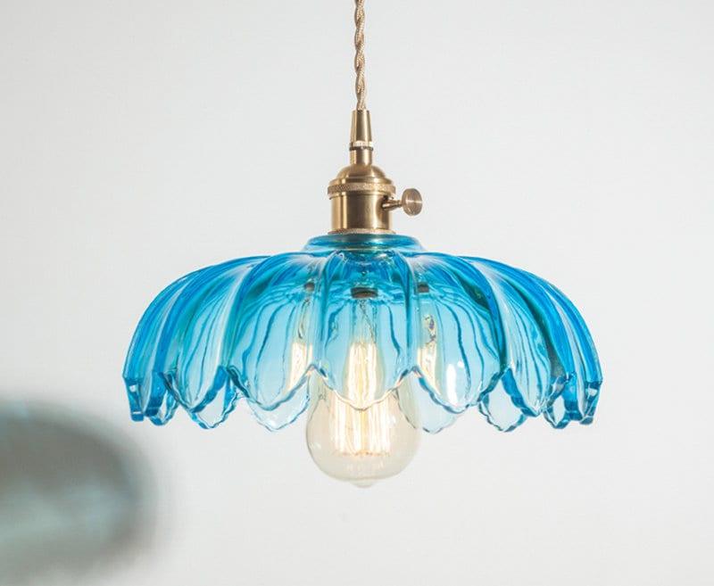 Lotus Glass Pendant With LED Light Bulb Included In Vintage Style
