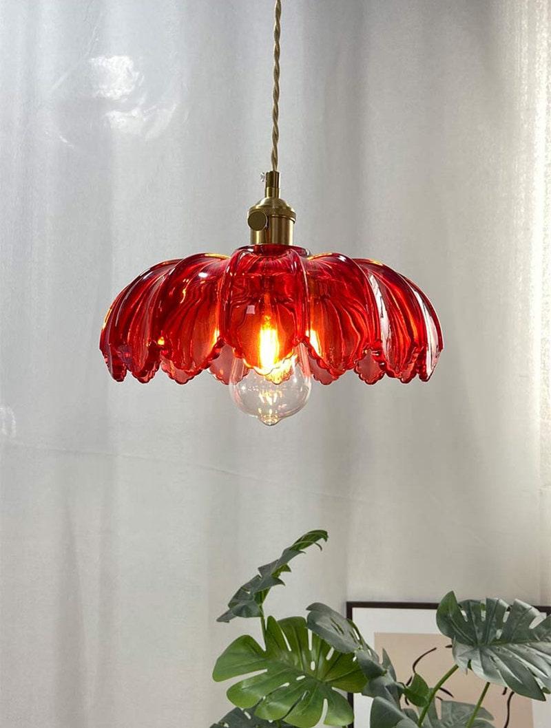 Lotus Glass Pendant With LED Light Bulb Included In Vintage Style