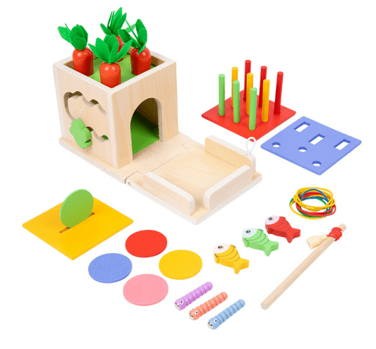 CurioCube Montessori Toy Box With Eight Learning Activities For Babies